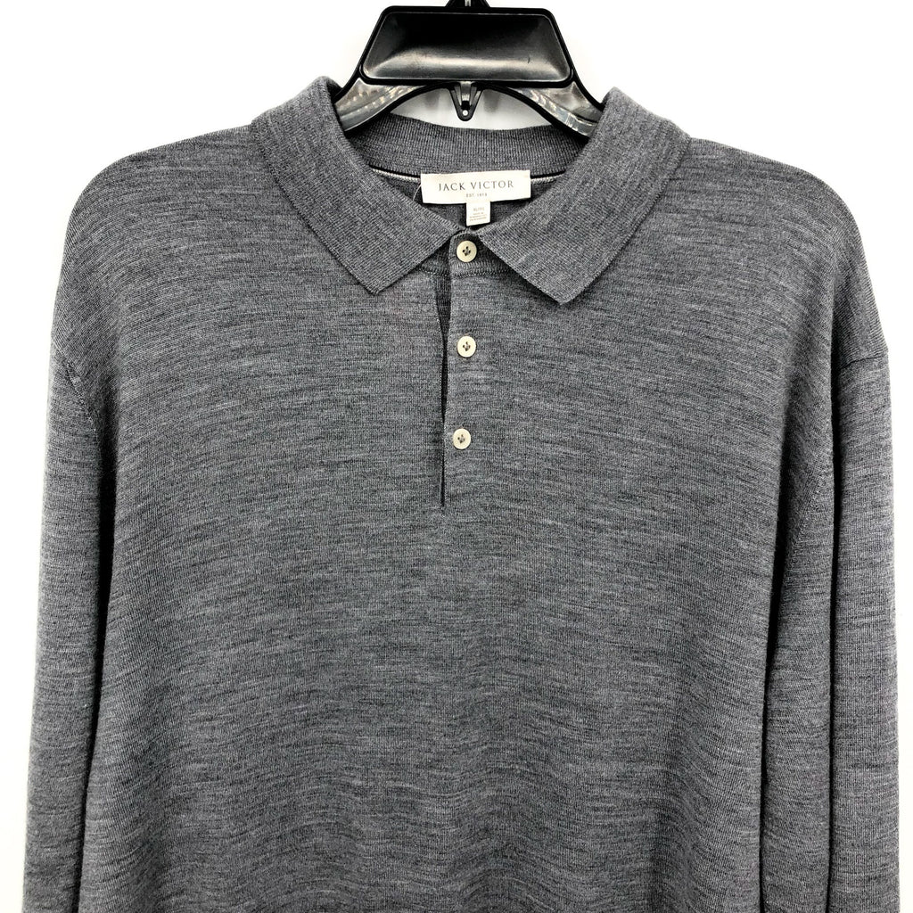 JACK VICTOR Men's Redfren Polo Shirt XL Grey Wool Silk Cashmere Sweater NWOT