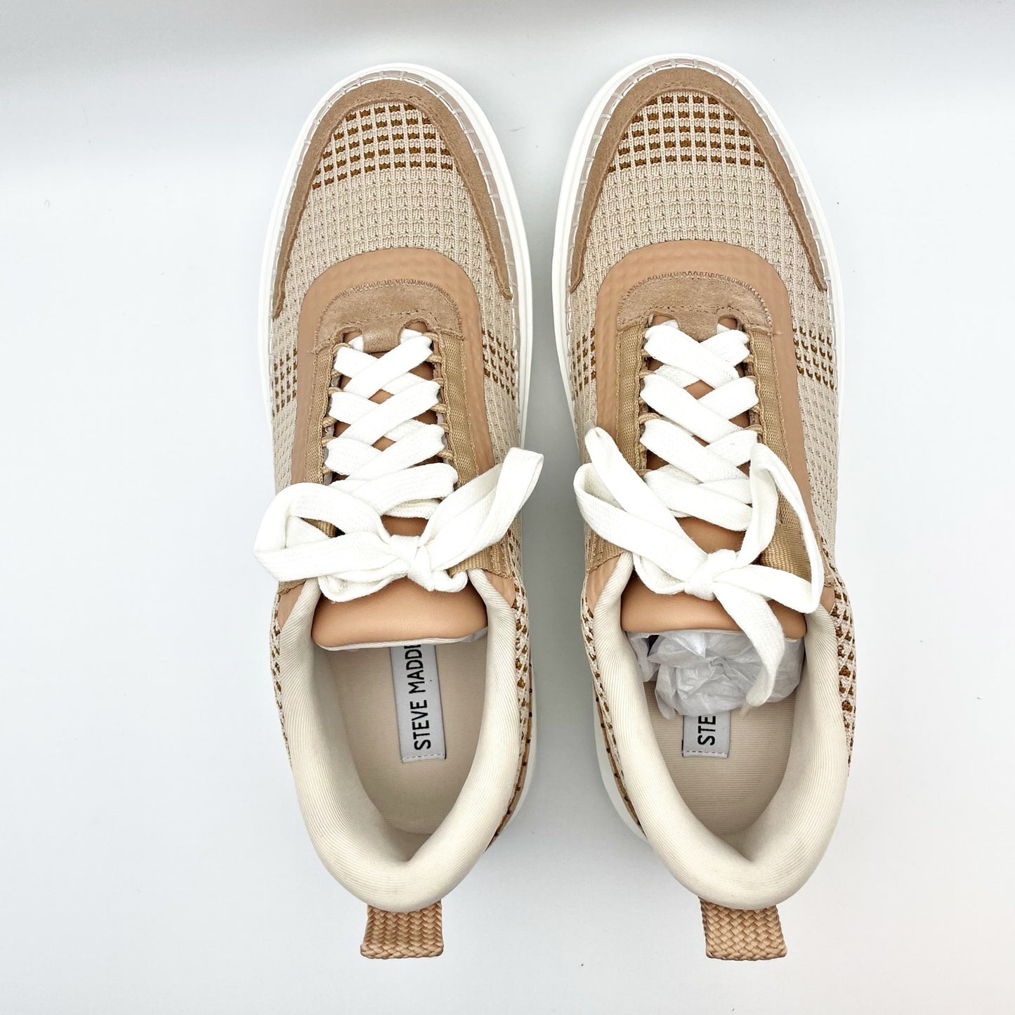 Steve Madden Womens Charlie-W Sneakers US 7.5 M Tan Light Brown Lace-Up NIB