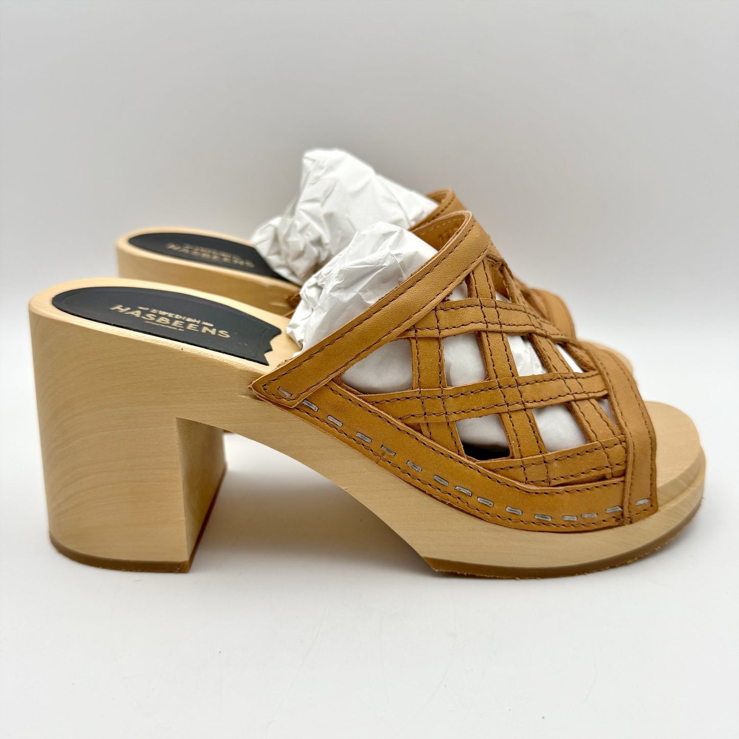 Swedish Hasbeens Womens Basket Clogs EU 38 US 8 M Brown Leather NWOB