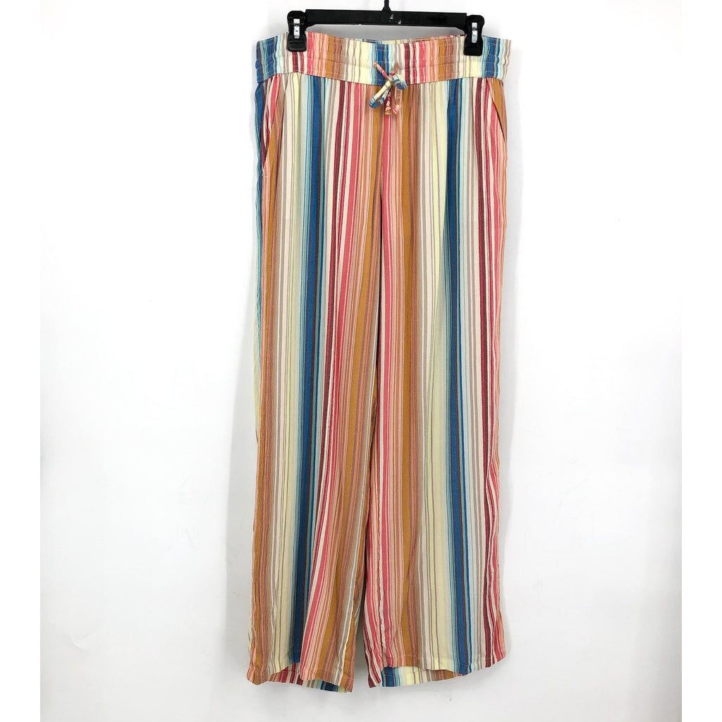 PRANA Women's Fernie Beach Pants Medium Gold Baja Stripe Wide Leg Mid Rise NWT
