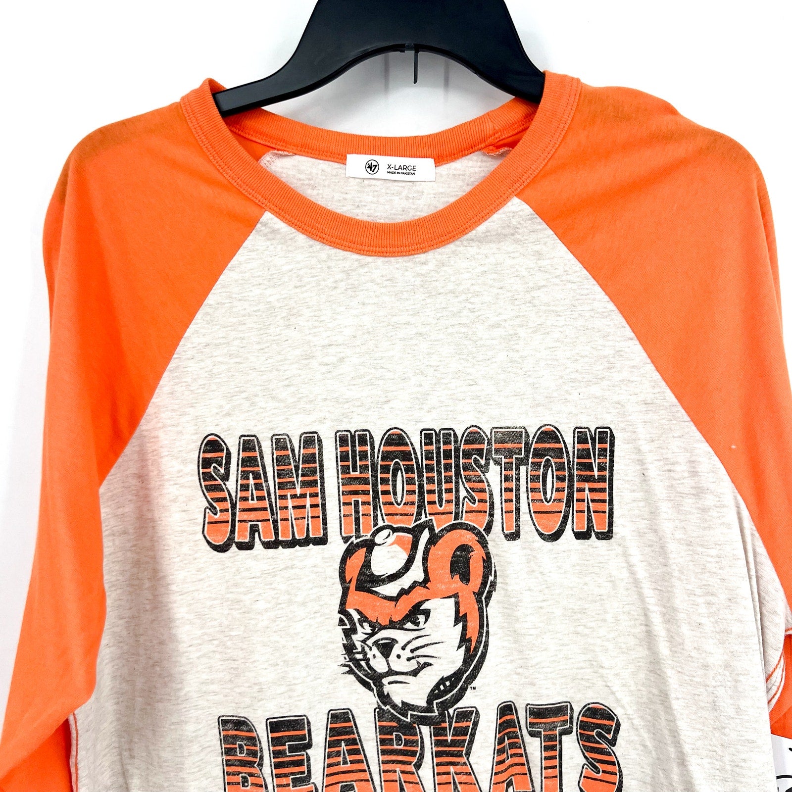 47 BRAND Womens Sam Houston Bearkats Baseball Tee XL Grey Orange Raglan NWT