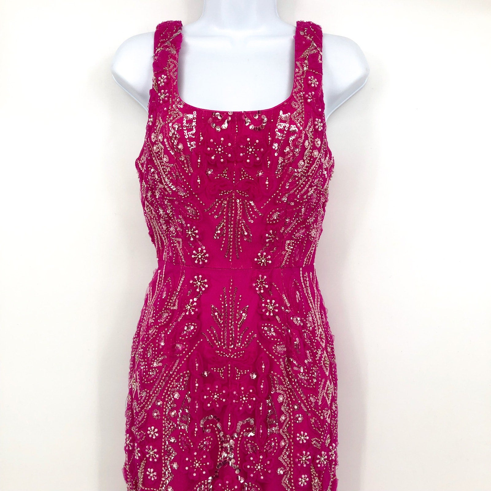 DRESS THE POPULATION Tyra Sequin Mermaid Gown XS Bright Fuchsia Pink NWT