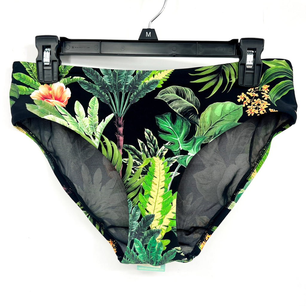 SEA LEVEL SWIM Women's Lotus Mid Rise Bikini Bottom Size 8 Black Green Print NWT