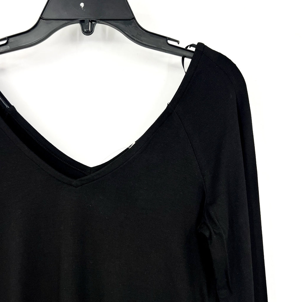MADEWELL Women's Double V-Neck Top Small Jet Black Jersey Long Sleeve NT721 NWT