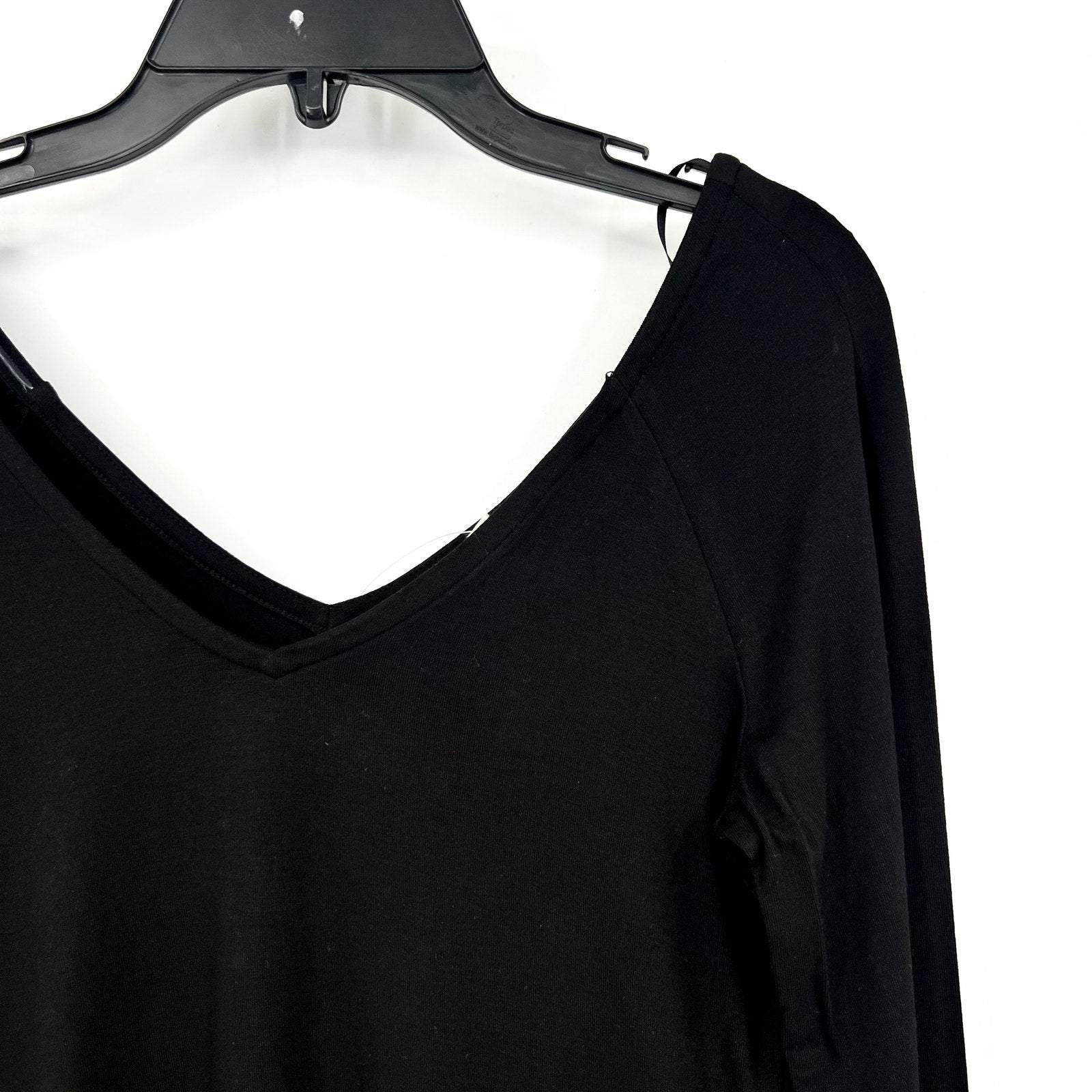 MADEWELL Women's Double V-Neck Top Small Jet Black Jersey Long Sleeve NT721 NWT