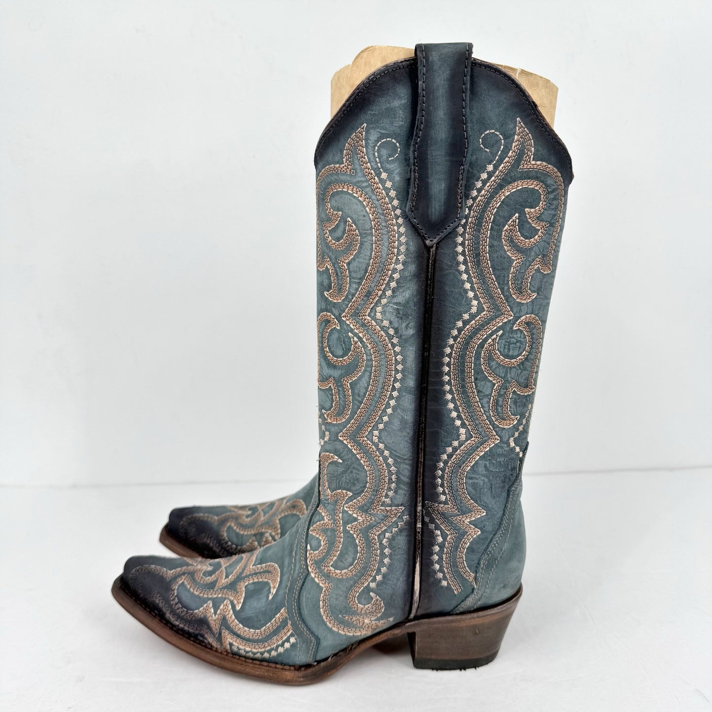 Corral Womens L5869 Western Cowboy Boots US 6 M EU 36.5 Blue Leather Stitch NIB