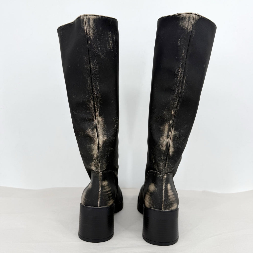 Madden Girl Womens Momento Knee High Boots US 8.5 Distressed Black NWOB