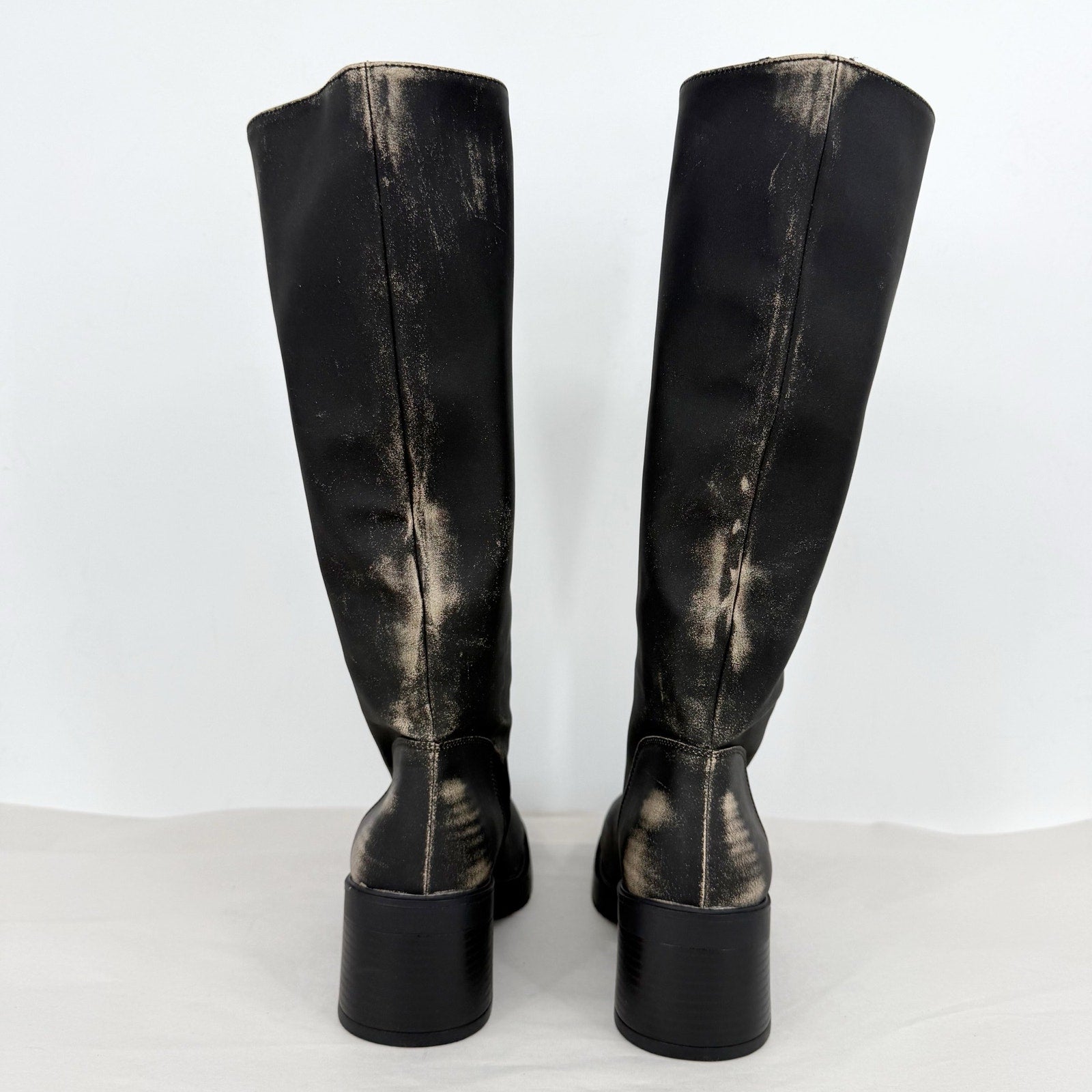 Madden Girl Womens Momento Knee High Boots US 8.5 Distressed Black NWOB