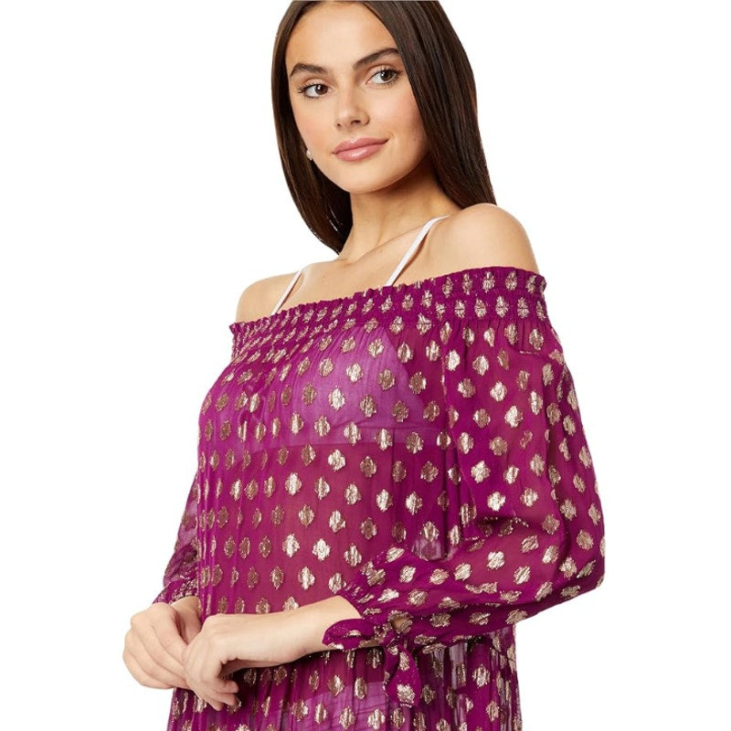 LILLY PULITZER Womens Dayla Maxi Cover-Up Dress XL Dark Red Cherry Gold NWT