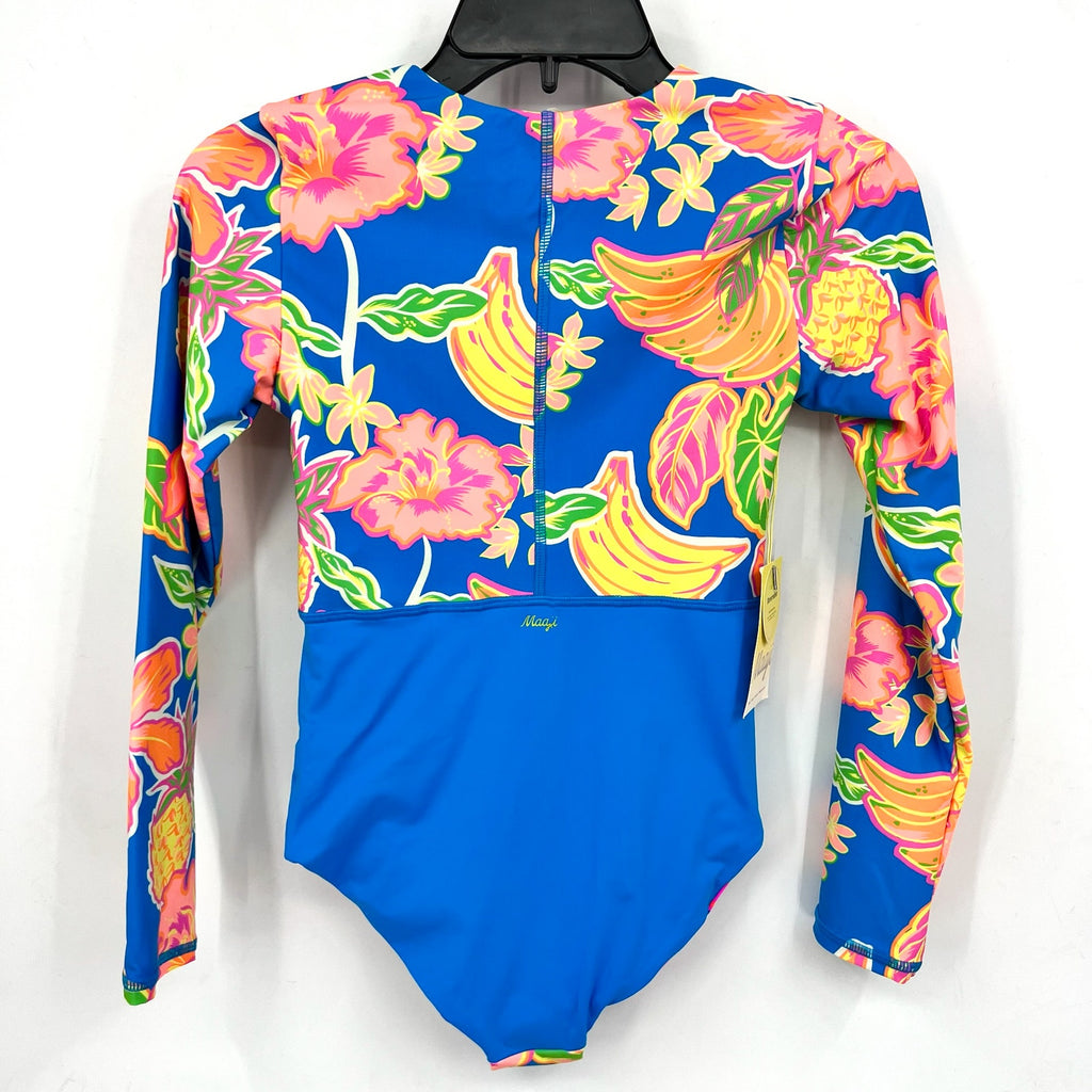 MAAJI Girl Miku One Piece Swimsuit Size 12 Blue Pink Fruit Punch Long Sleeve NWT