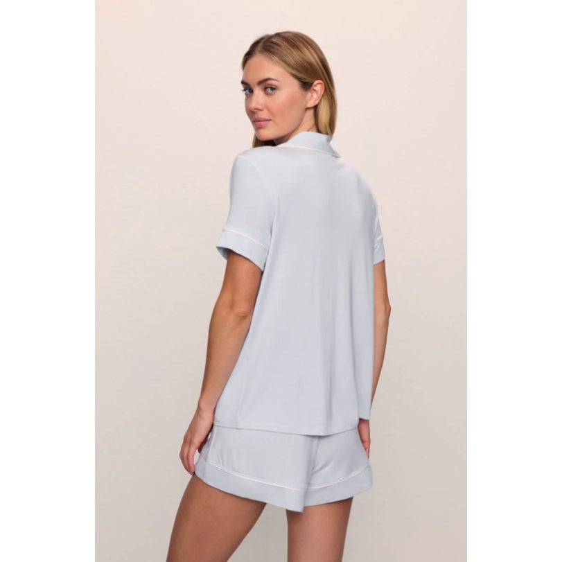 EBERJEY Gisele Relaxed Short PJ Set Small Ice Blue Ivory TENCEL Modal NWOT