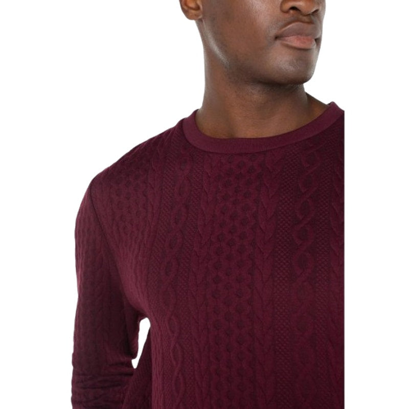 LIVERPOOL Men's Cable Knit Crew Neck Sweater Small Burgundy Red Jacquard NWT
