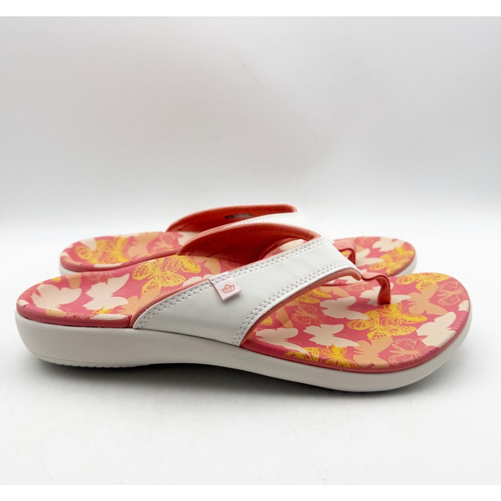 Spenco Women's Yumi Butterfly Sandals US 9 WIDE White Pink Coral Flip Flop NWT