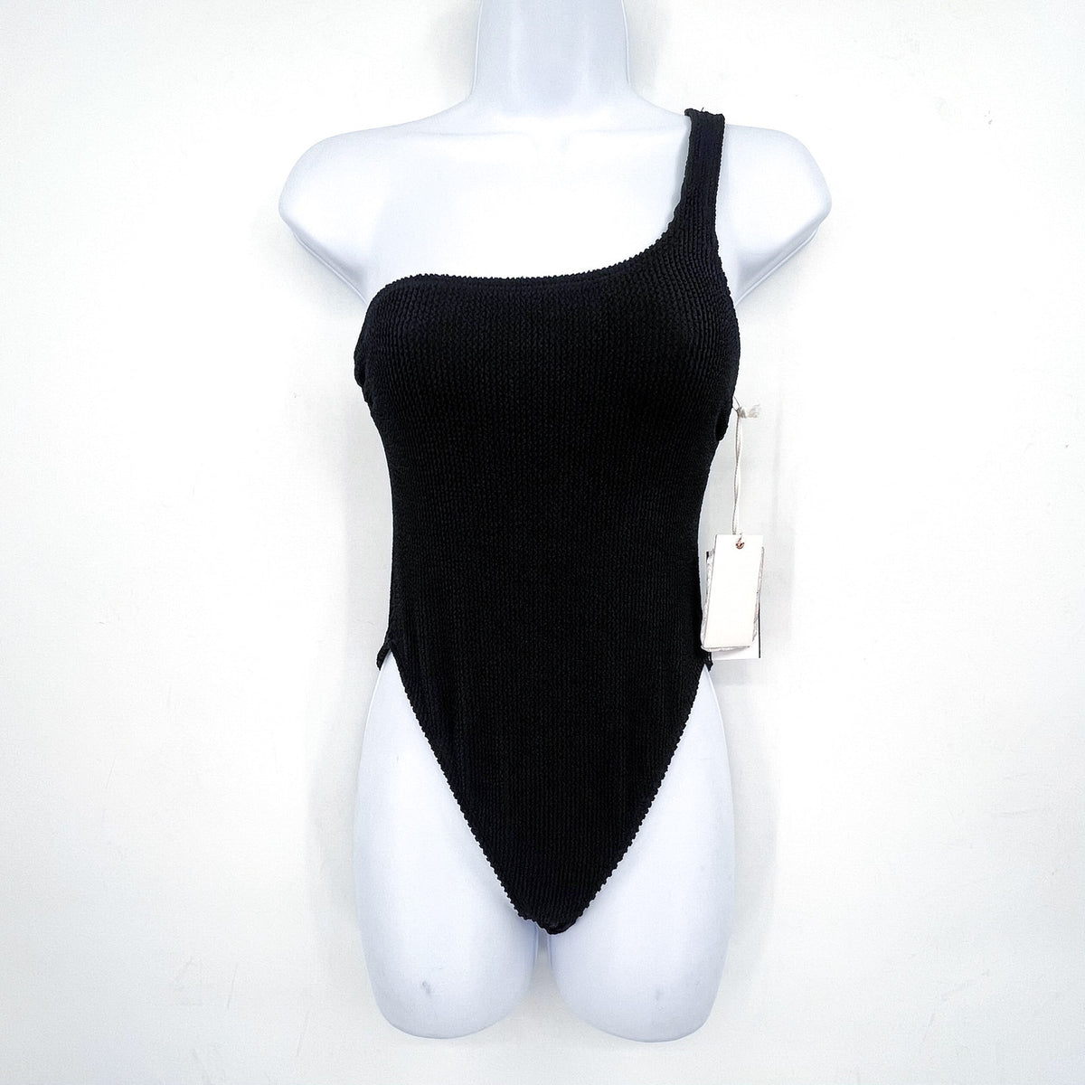 GOOD AMERICAN Always Fits One Shoulder Swimsuit SMALL MEDIUM 1-2 Black NWT
