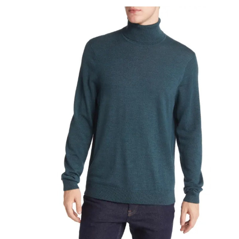 NORDSTROM Men's Turtleneck Sweater Large Teal Green Merino Wool Washable NWT