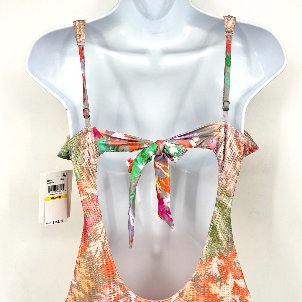 BECCA Coral Reef Viviana One Piece Swimsuit Medium Pink Print V Wire Plunge NWT