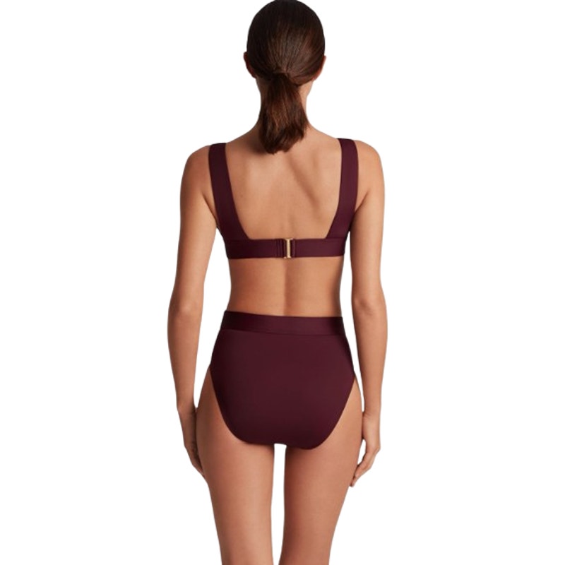 LAUREN RALPH LAUREN Banded V-Neck Bikini Top Size 10 Red Claret Beach Club NWT