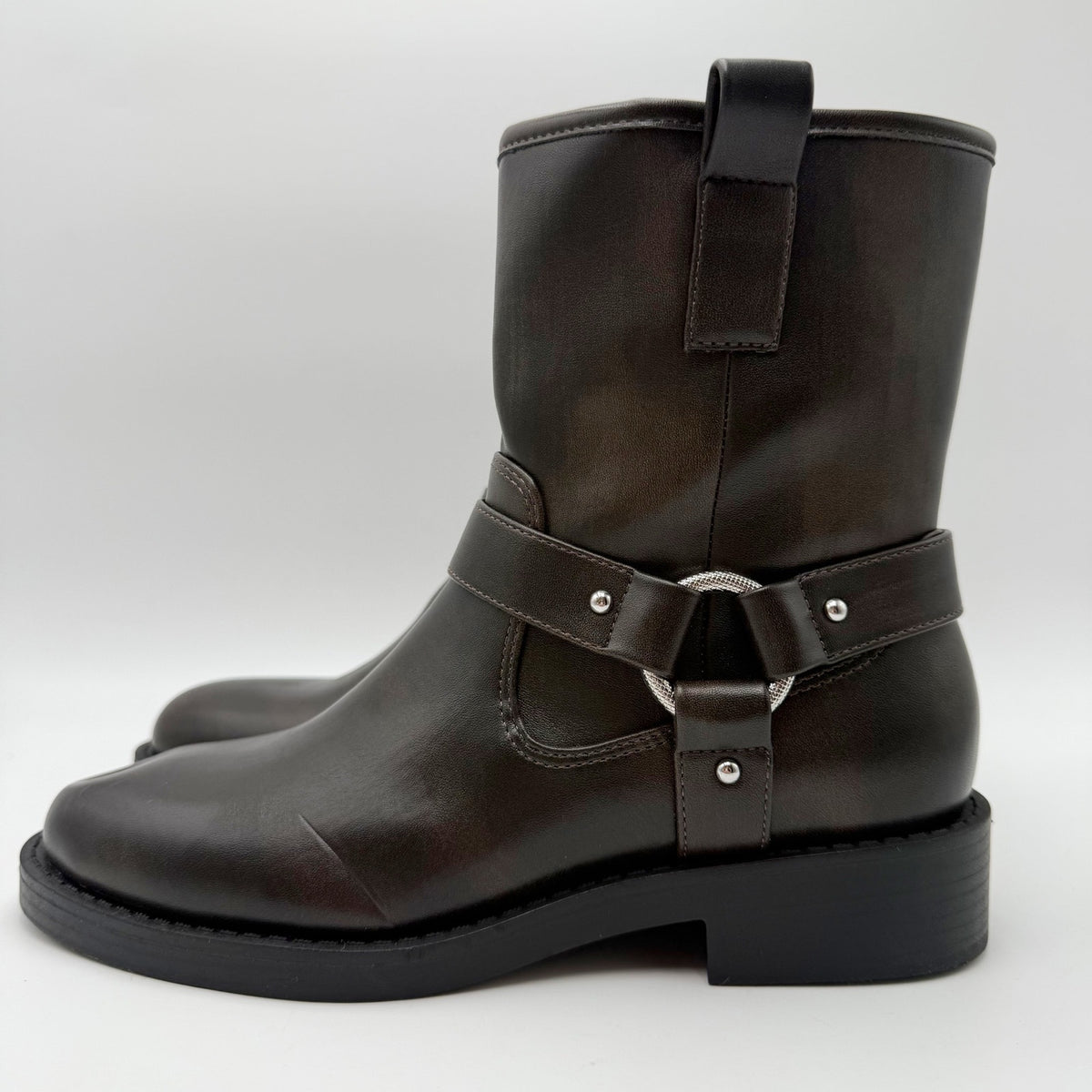 DV by Dolce Vita Womens Poca Harness-Strap Moto Boots Size 7 M Brown NWOB