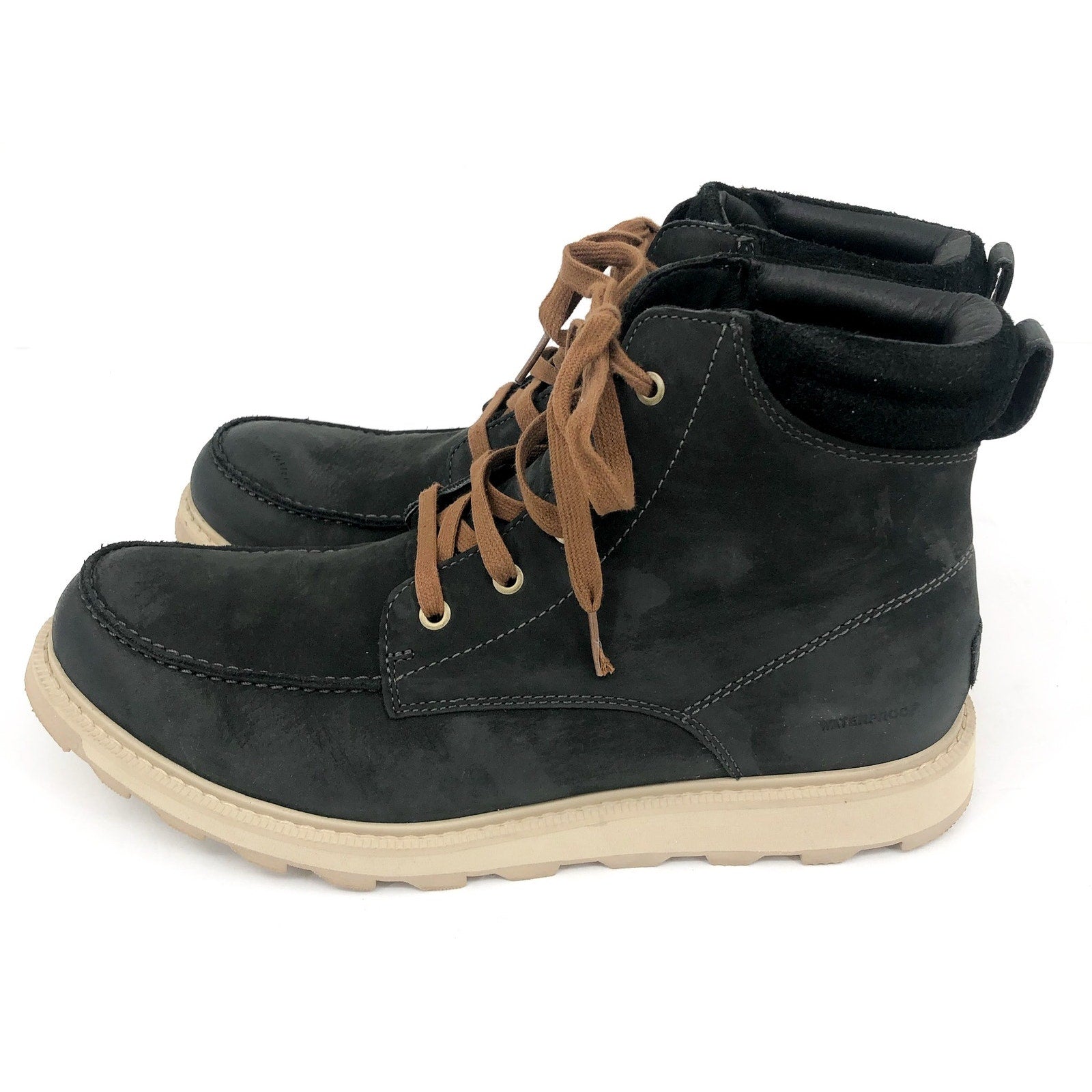 SOREL Mens Madson II Moc Toe Boots 12 Grey Coal Waterproof Leather Lace Up NIB