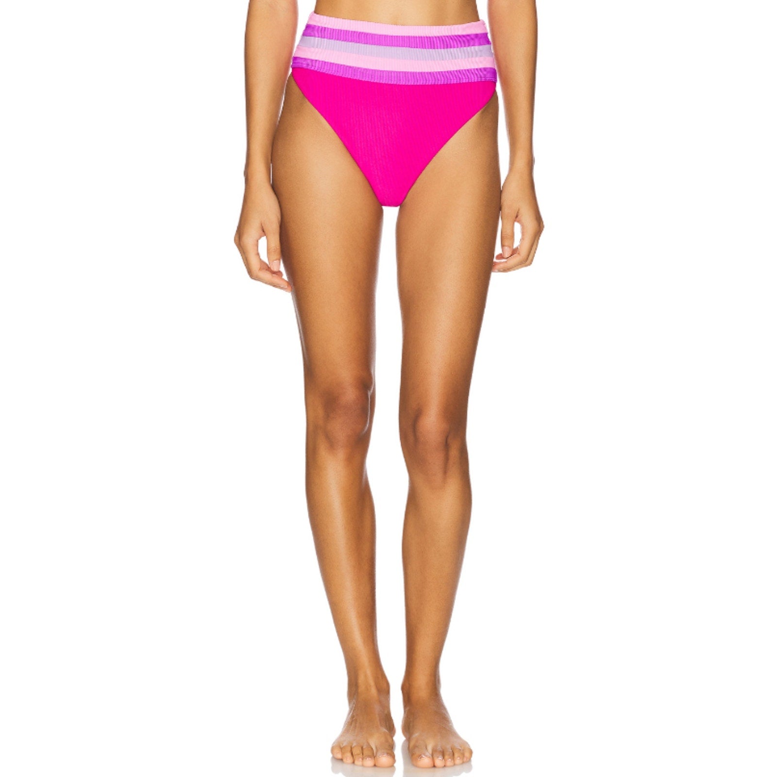 BEACH RIOT Millie High Waisted Bikini Bottom Small Pink Raspberry Colorblock NWT