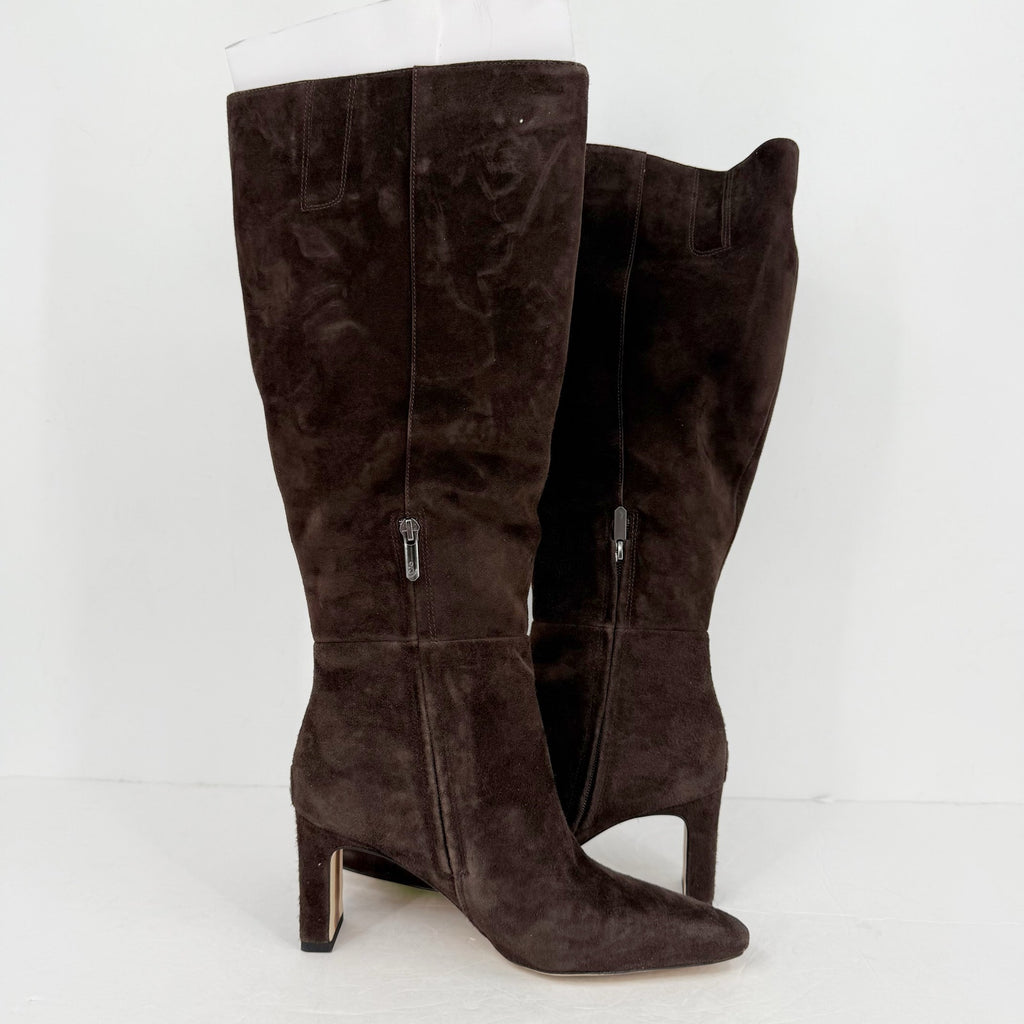 SAM EDELMAN Womens Sylvia Knee High Boots US 10M WIDE CALF Brown Suede NWOB