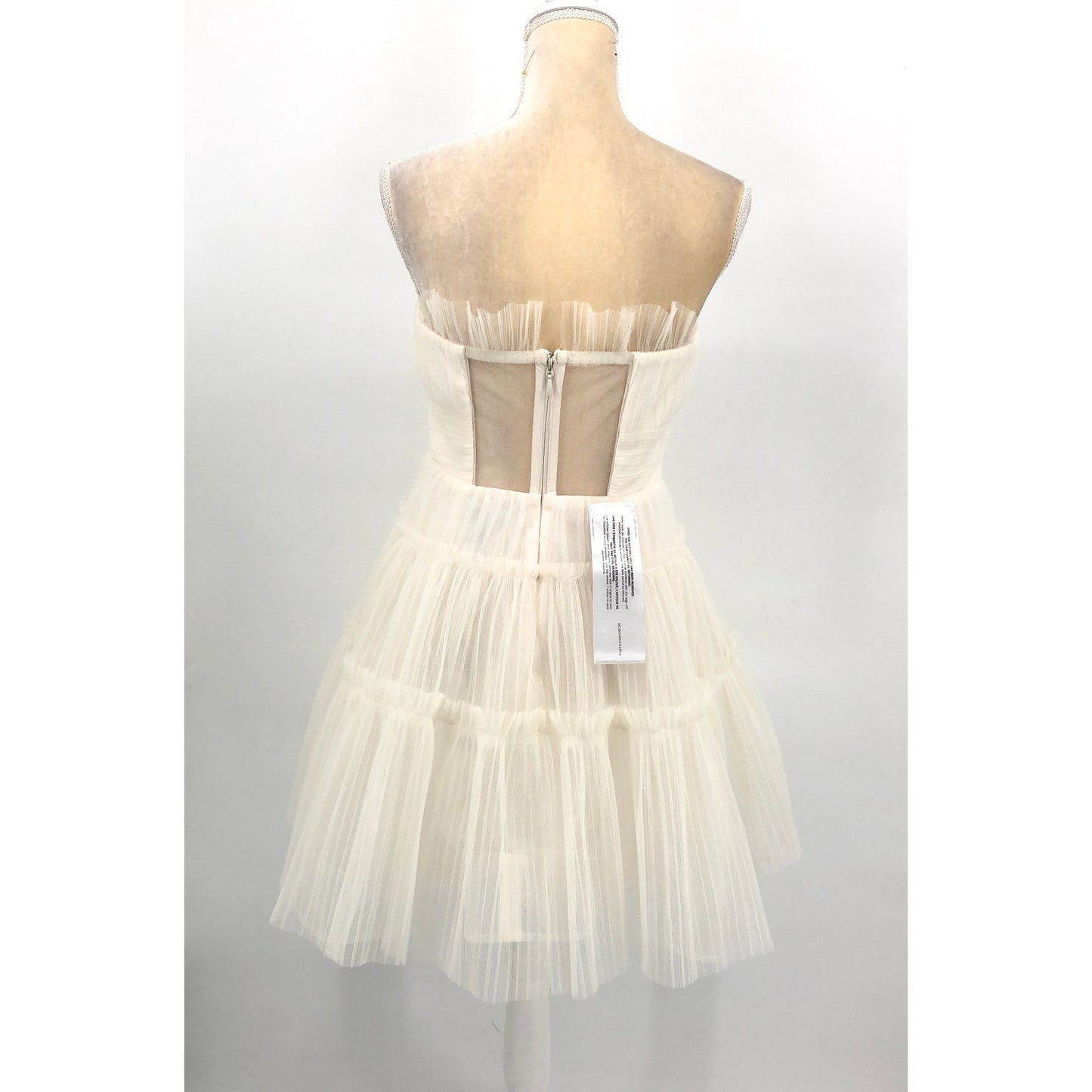 BCBGMAXAZRIA Women's Strapless Tiered Tulle Mini Dress Size 6 Gardenia White NWT