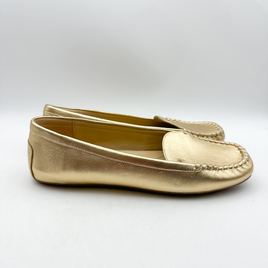 MICHAEL KORS Womens Eve Loafers Size 10 Metallic Gold Leather Slip-On NWOB