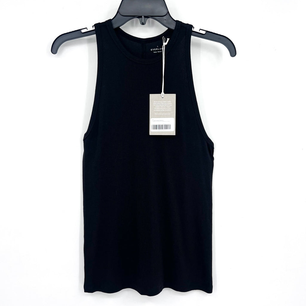 EVERLANE Women's The Luxe Rib Racerback Tank Large Black Supima Cotton NWT