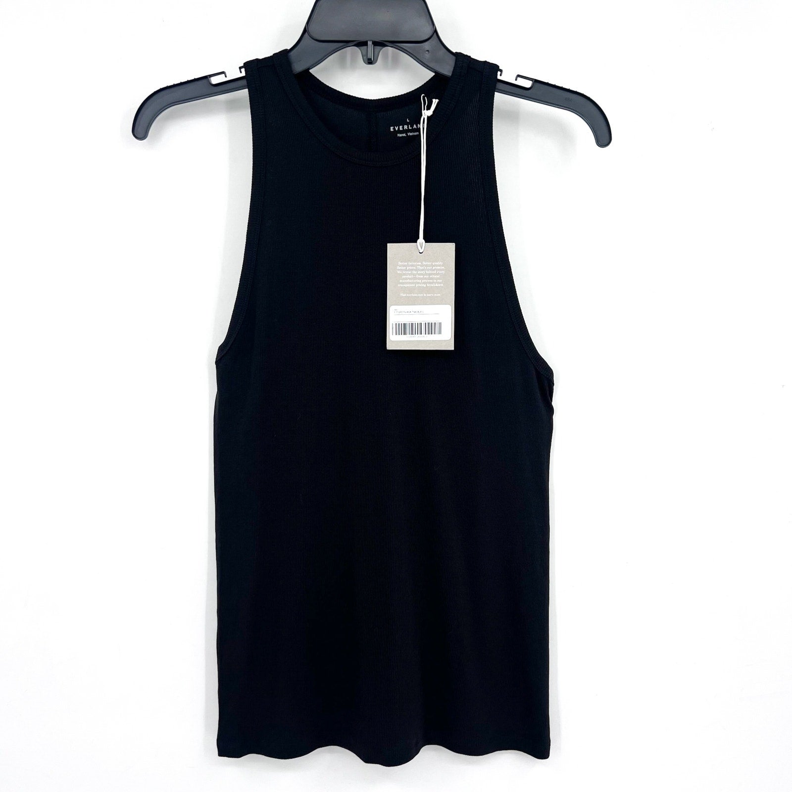 EVERLANE Women's The Luxe Rib Racerback Tank Large Black Supima Cotton NWT
