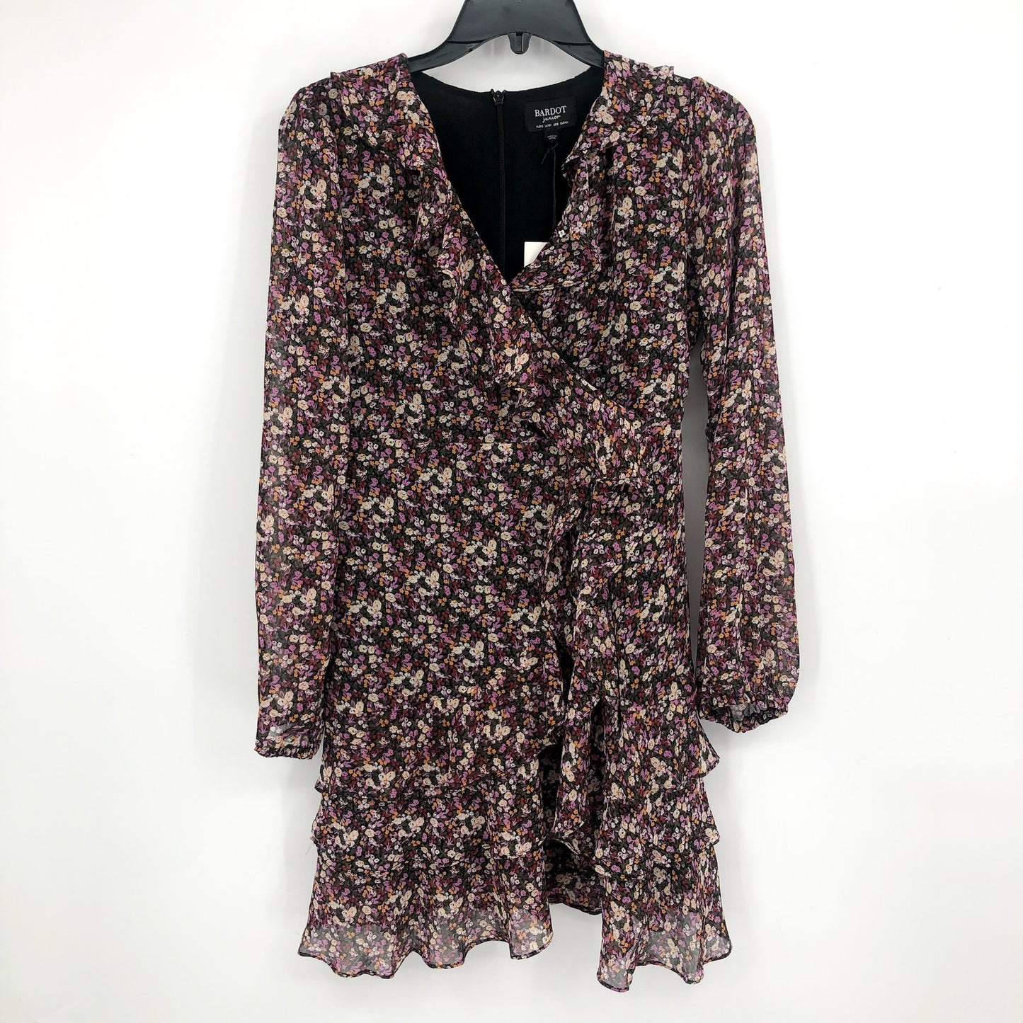 BARDOT JUNIOR Girls Cassidy Wrap Dress Size 18 Black Pink Floral Long Sleeve NWT