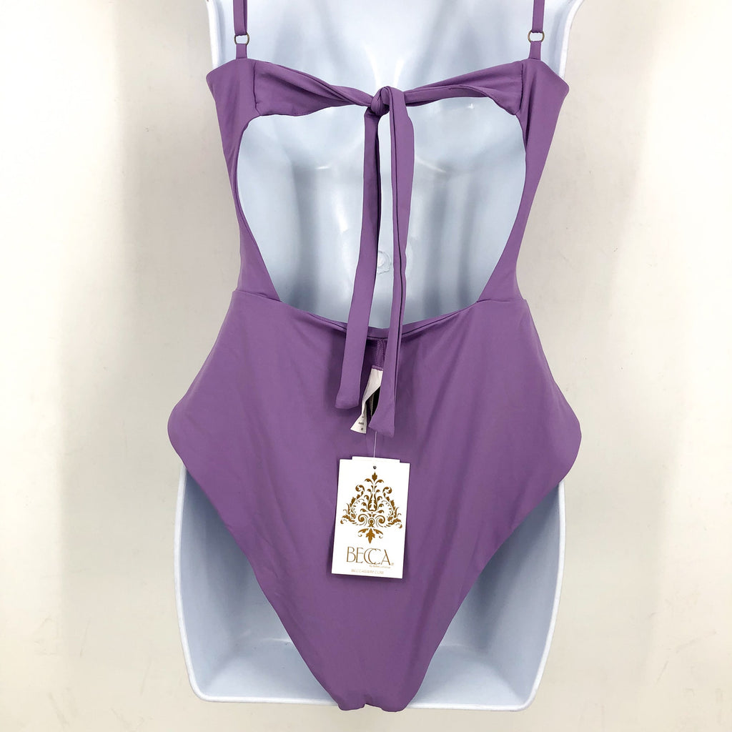 BECCA Color Code Sarai Plunge One Piece Swimsuit Medium Purple Cut Out NWT