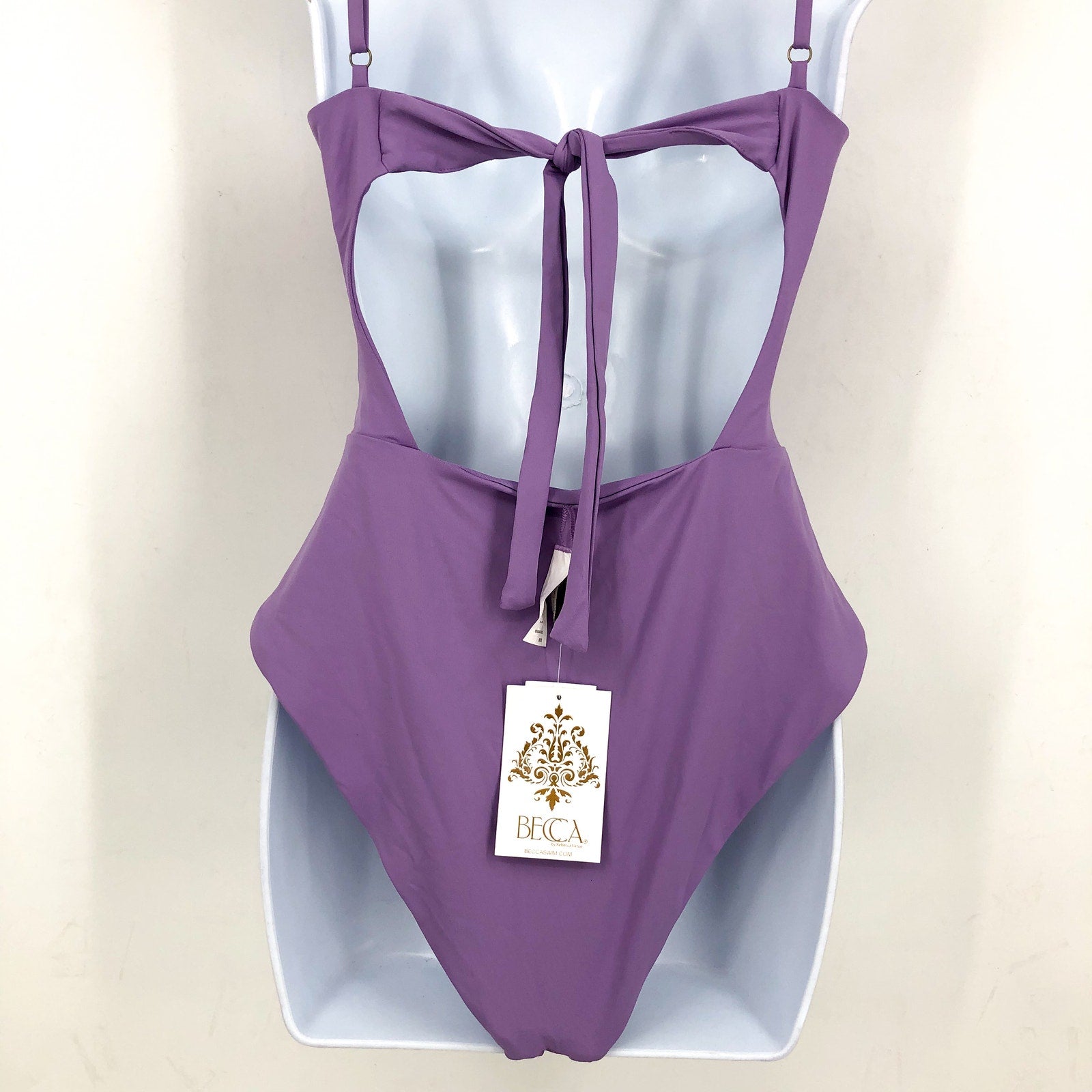 BECCA Color Code Sarai Plunge One Piece Swimsuit Medium Purple Cut Out NWT