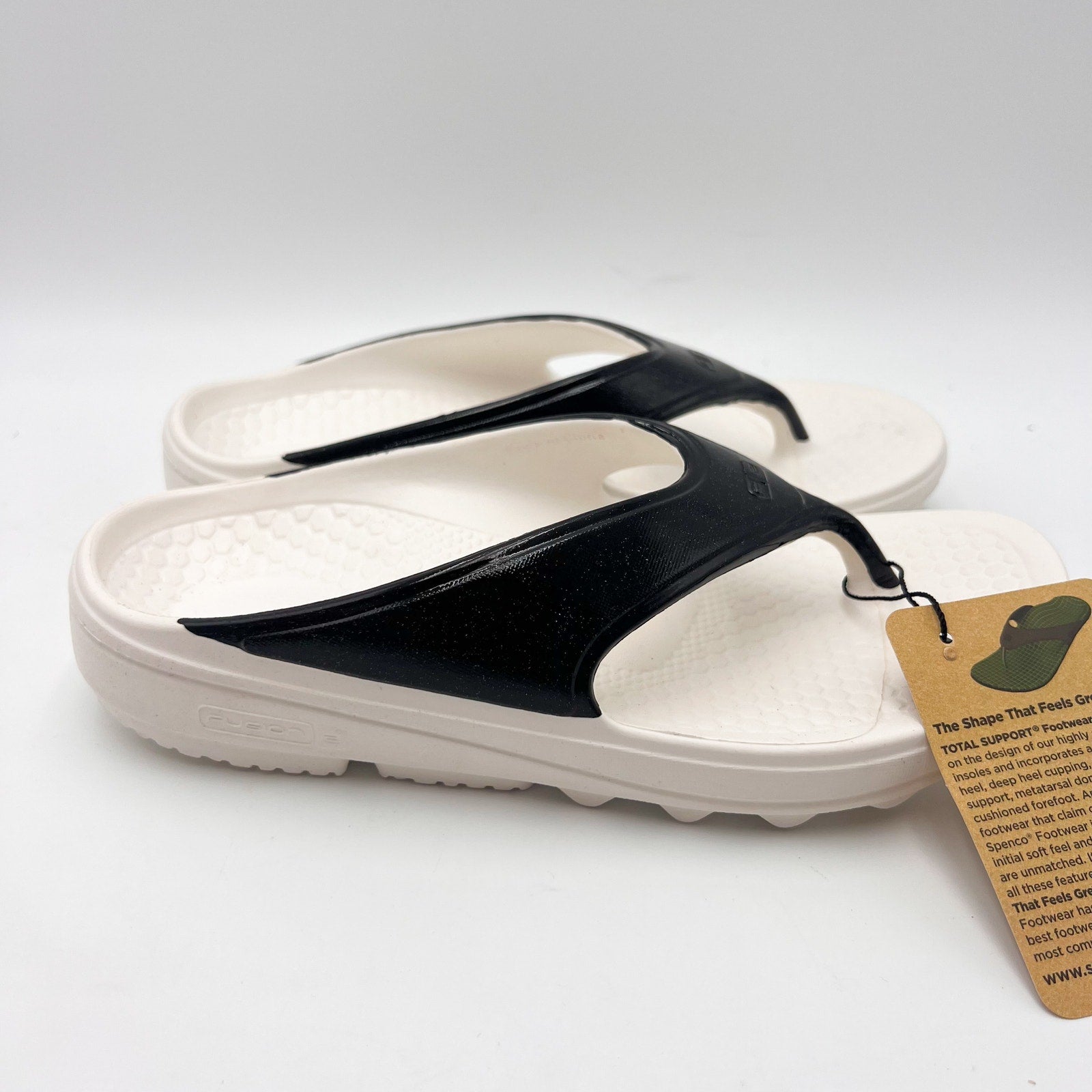 Spenco Women Fusion 2 Pearl Sandals Size 9 White Black Slide Flip Flop NWOB
