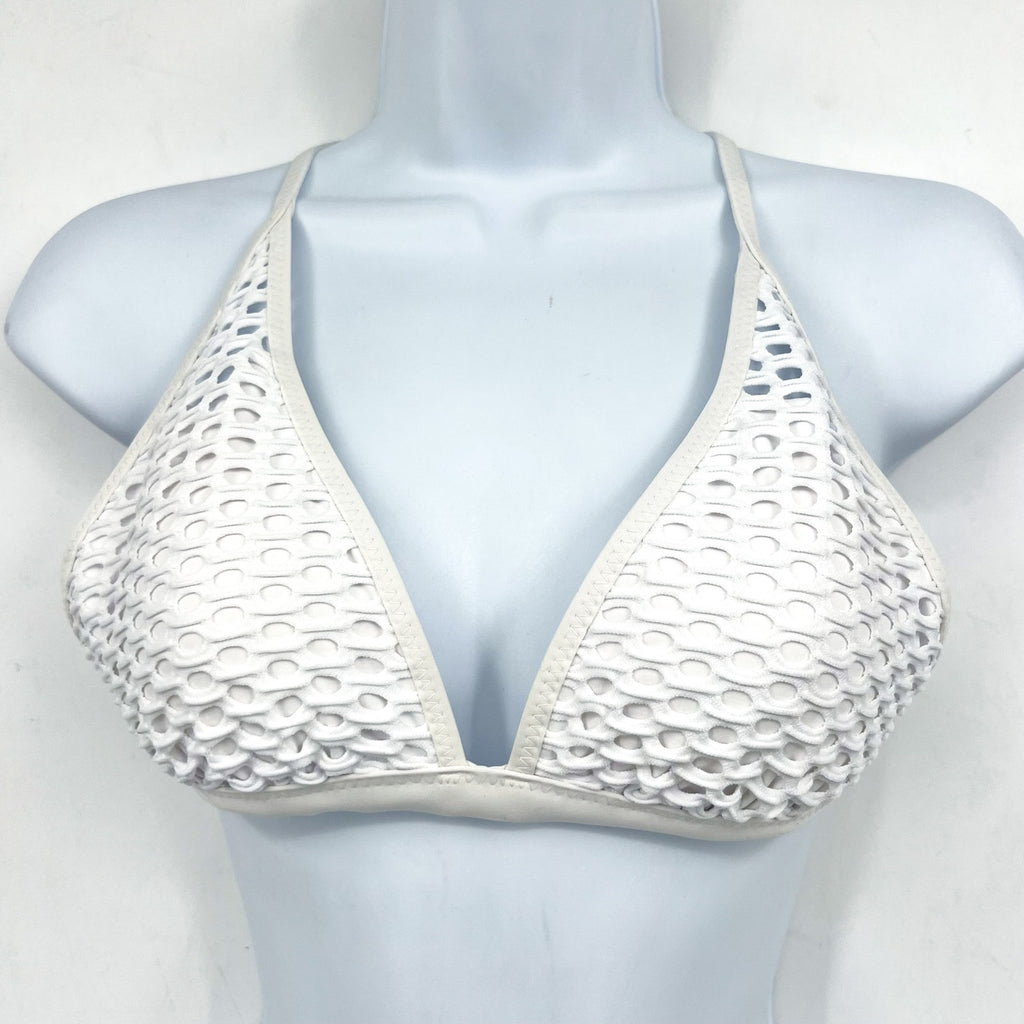 BECCA Women's Castaway Halter Bikini Top Small White Fishnet NWOT