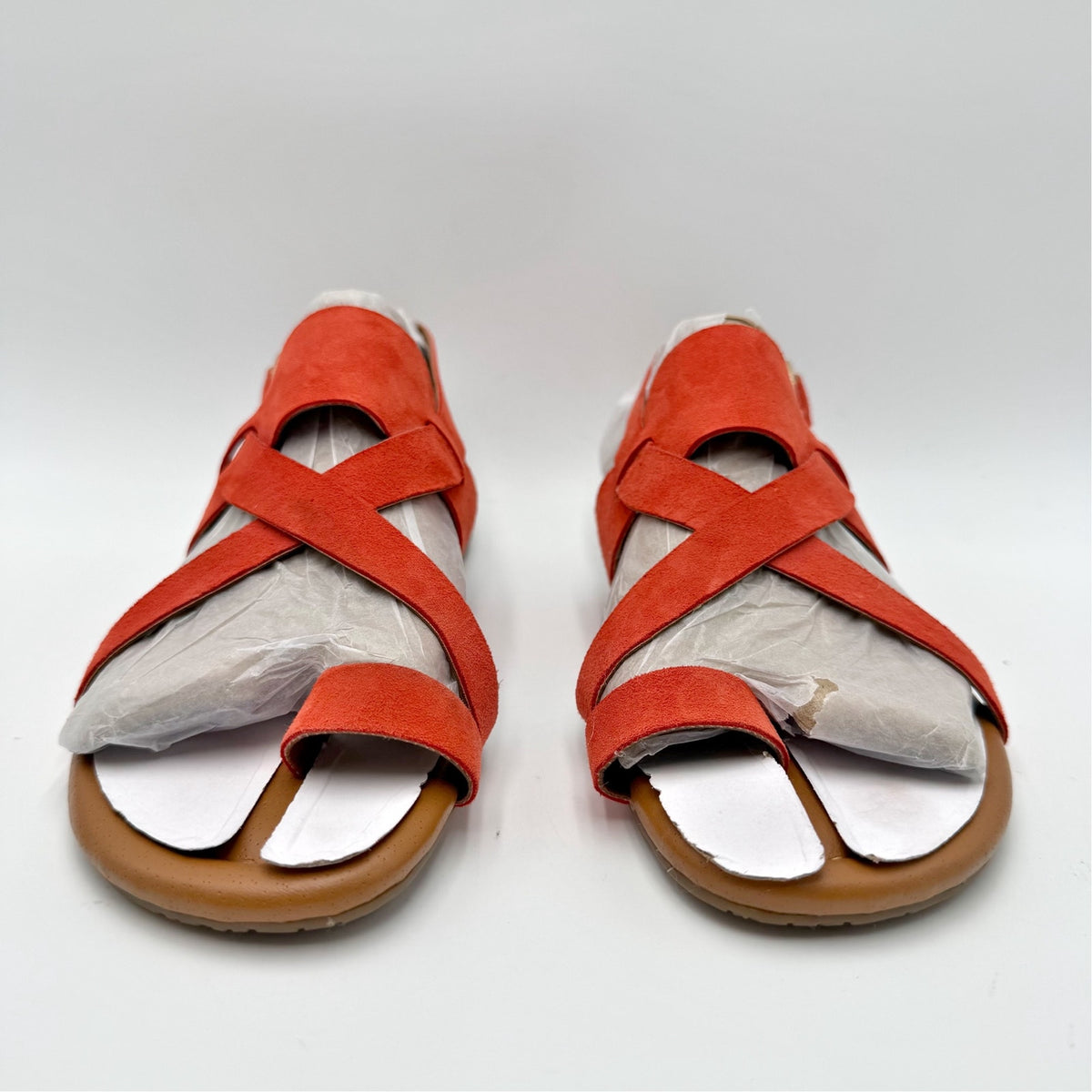 Franco Sarto Womens Gia Flat Sandals Size 7.5 M Orange Red Coral Suede NWOB