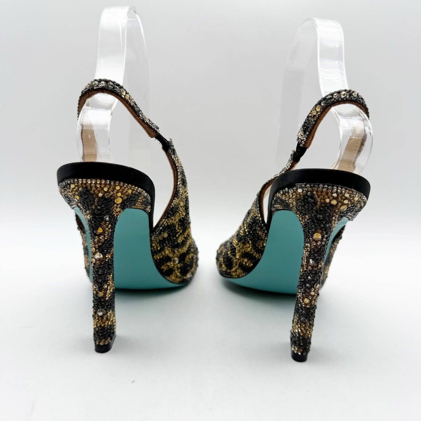 Betsey Johnson Womens Mina Heeled Sandals US 6 M Black Gold Rhinestone NWOB