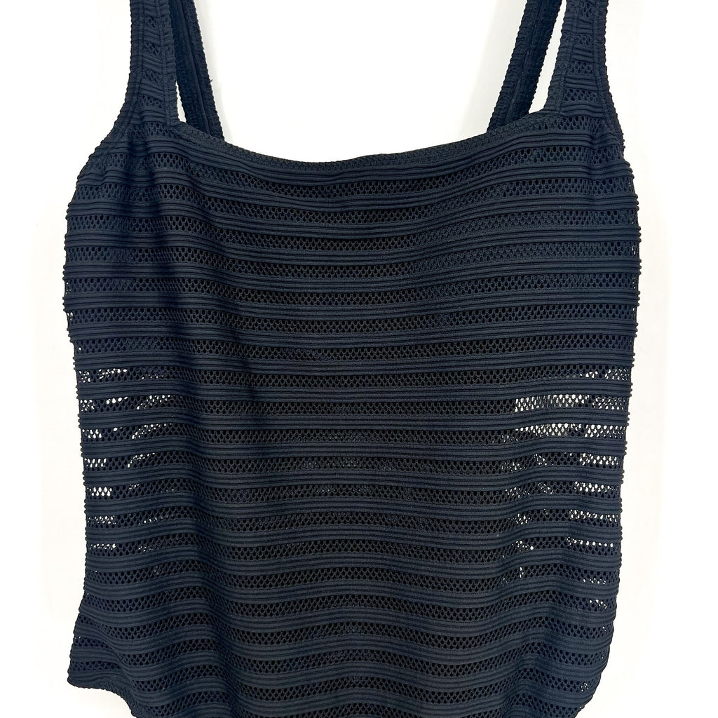 LAUREN RALPH LAUREN Ottoman One-Piece Swimsuit Size 16 Black Mesh Stripe NWT