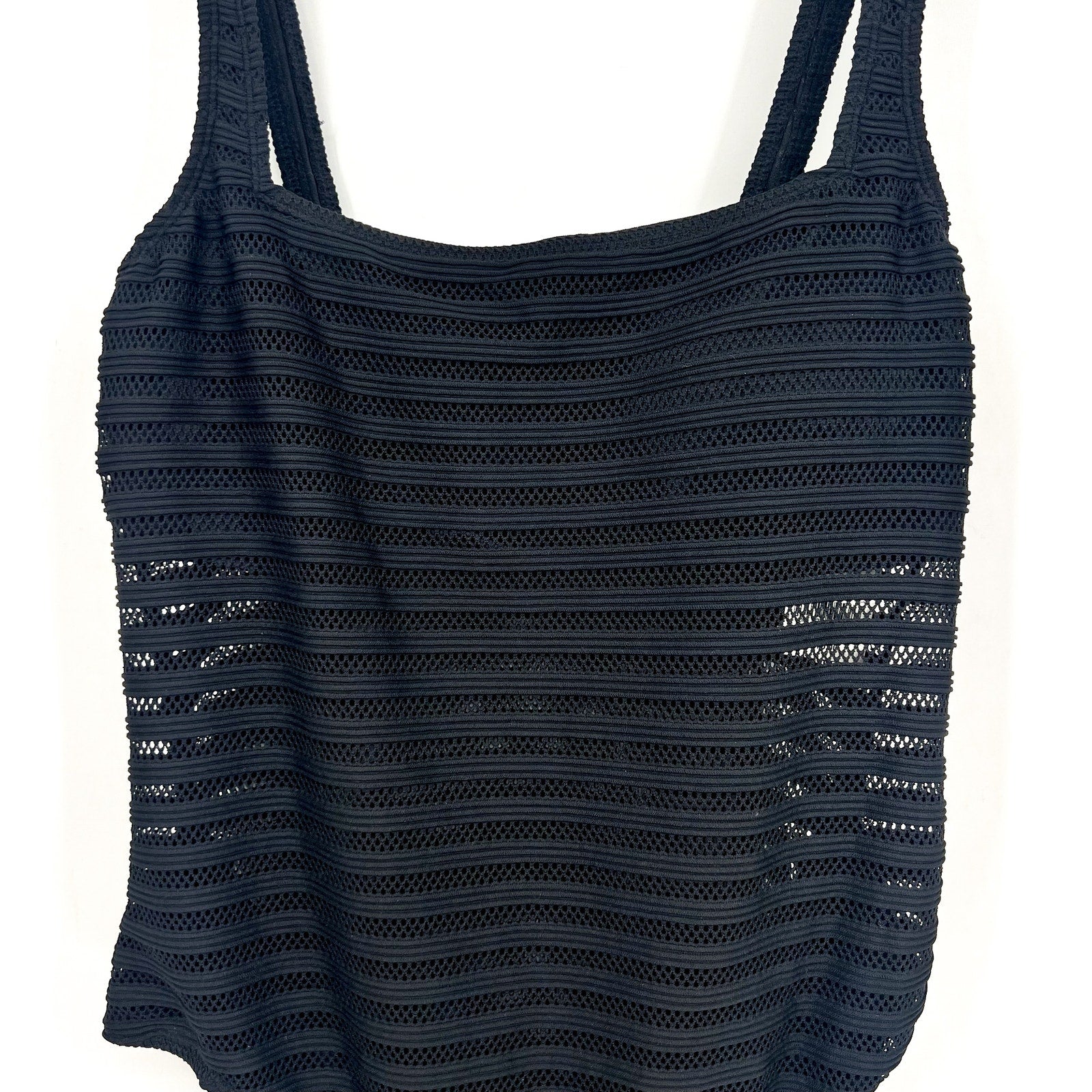 LAUREN RALPH LAUREN Ottoman One-Piece Swimsuit Size 16 Black Mesh Stripe NWT