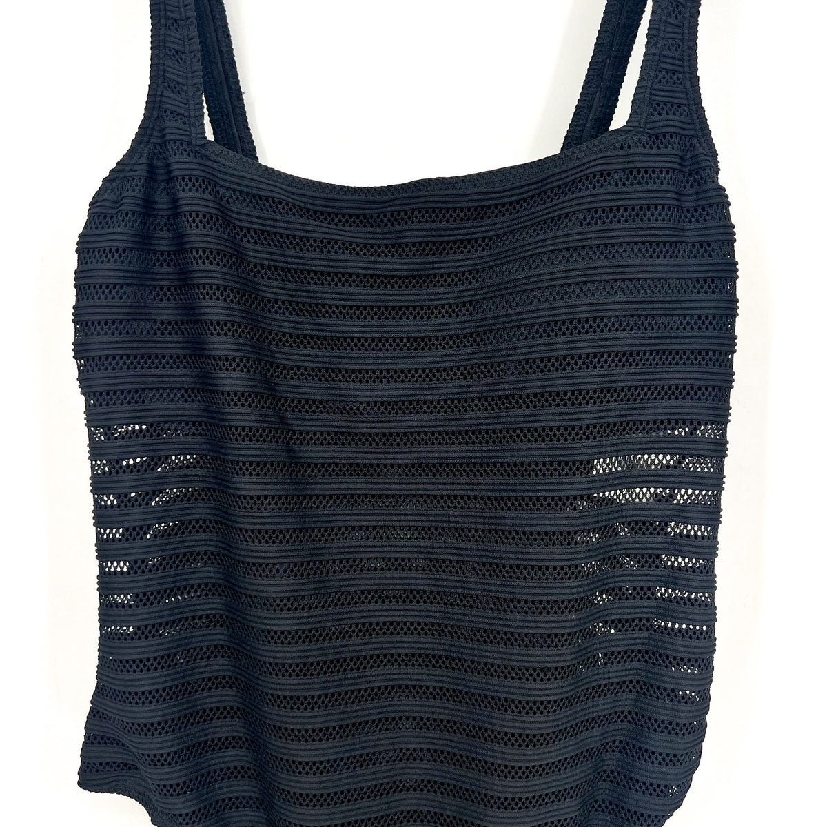 LAUREN RALPH LAUREN Ottoman One-Piece Swimsuit Size 16 Black Mesh Stripe NWT