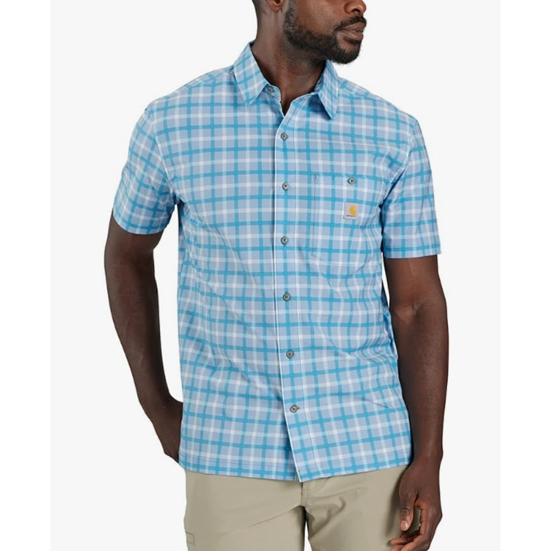 CARHARTT Force Sun Defender SS Shirt Work Medium Green Plaid Relaxed Fit NWT