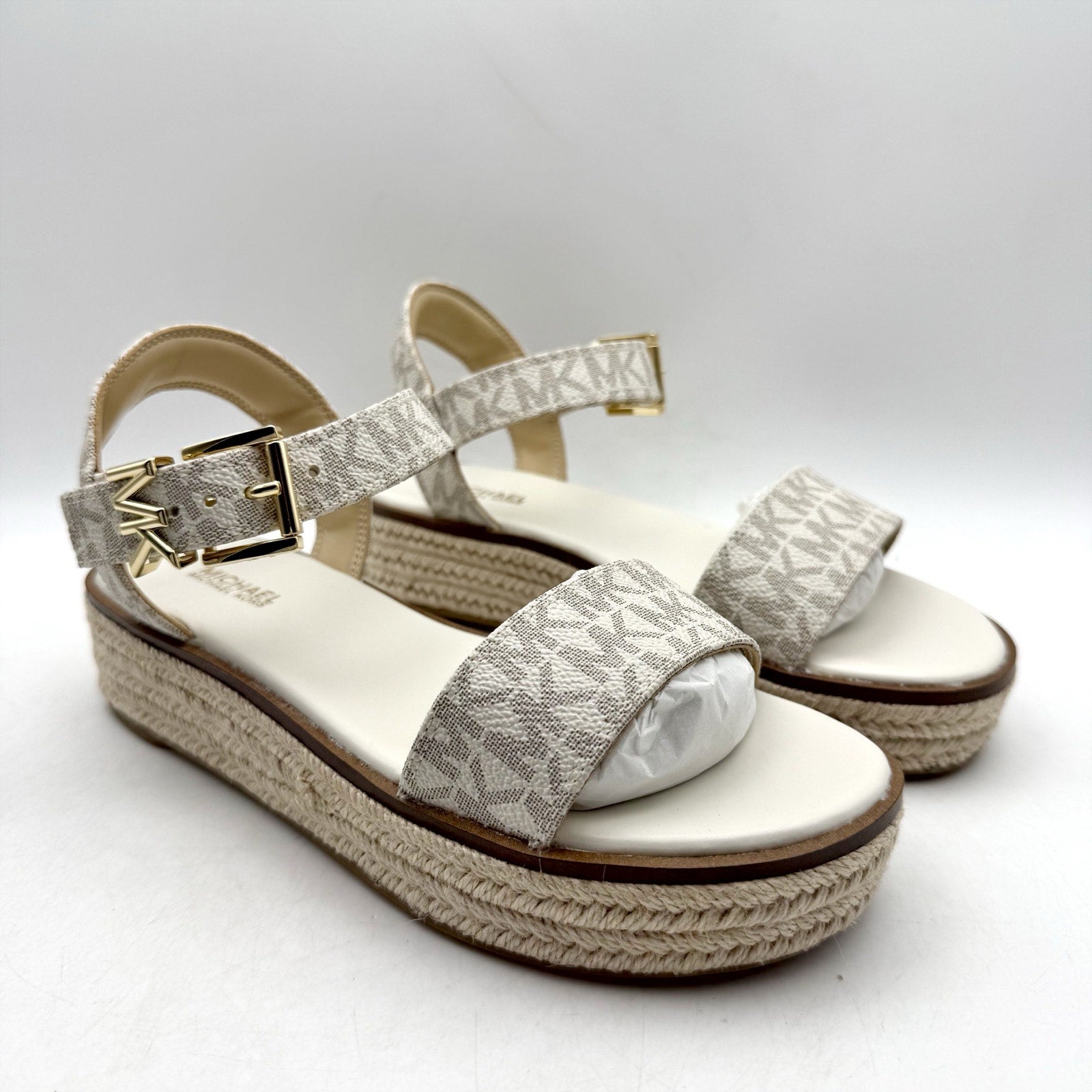 Michael Kors Womens Richie Espadrille Platform Wedge Sandals US 5.5 White NIB