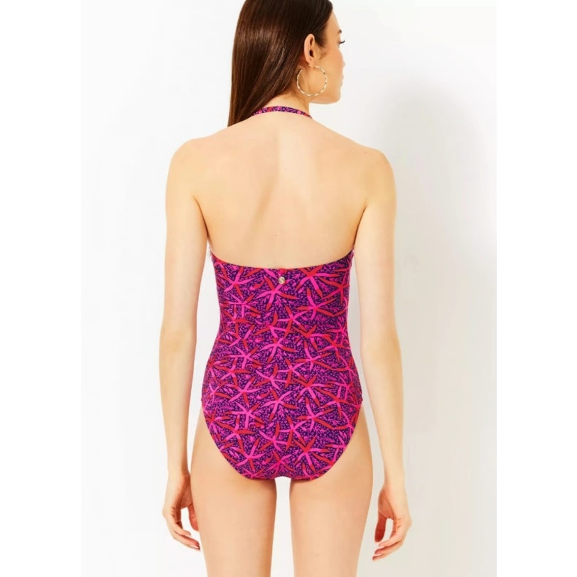 LILLY PULITZER Anneli One Piece Swimsuit Size 4 Passion Pink Star Searching NWT