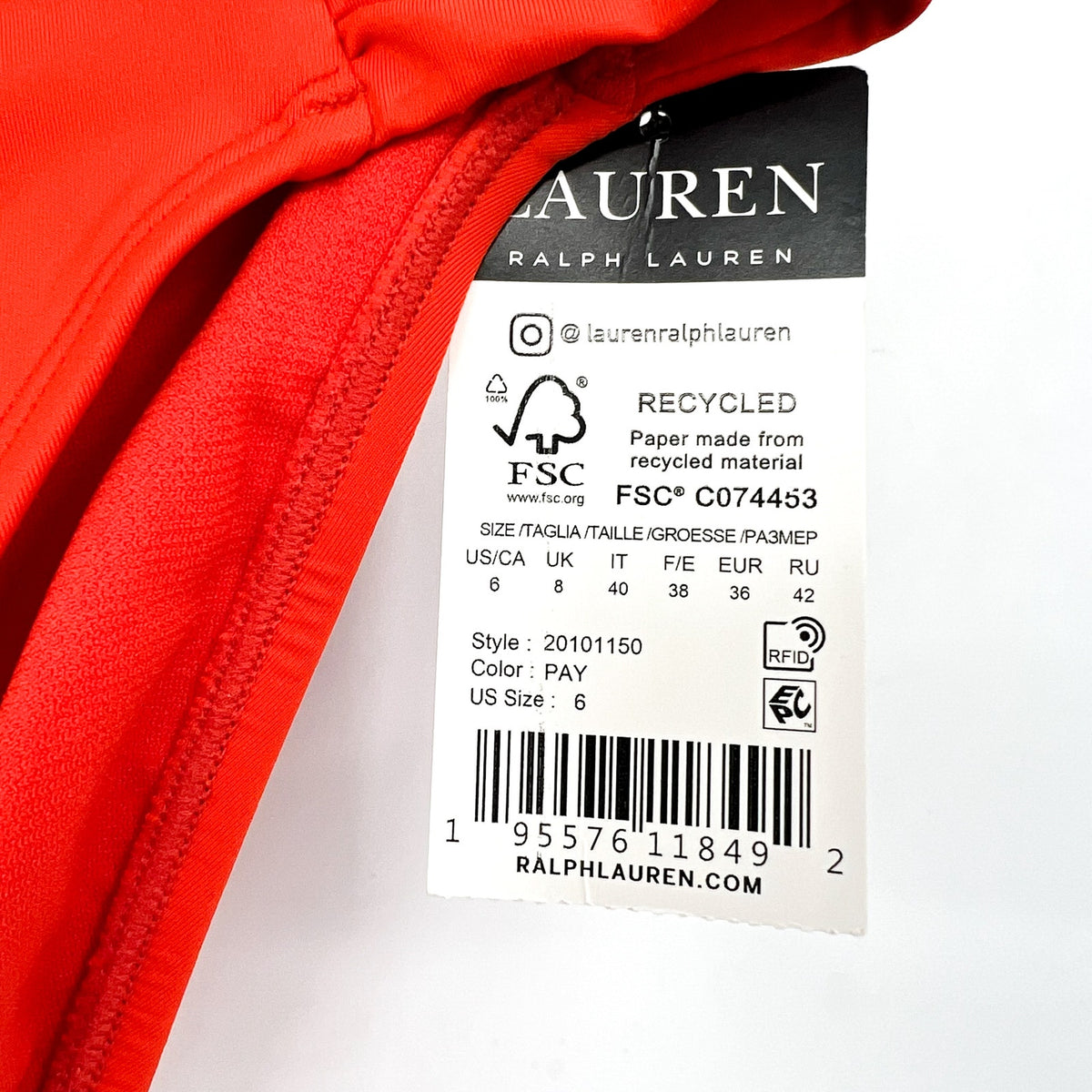 LAUREN RALPH LAUREN Beach Club Hipster Bikini Bottom Size 6 Orange Shirred NWT