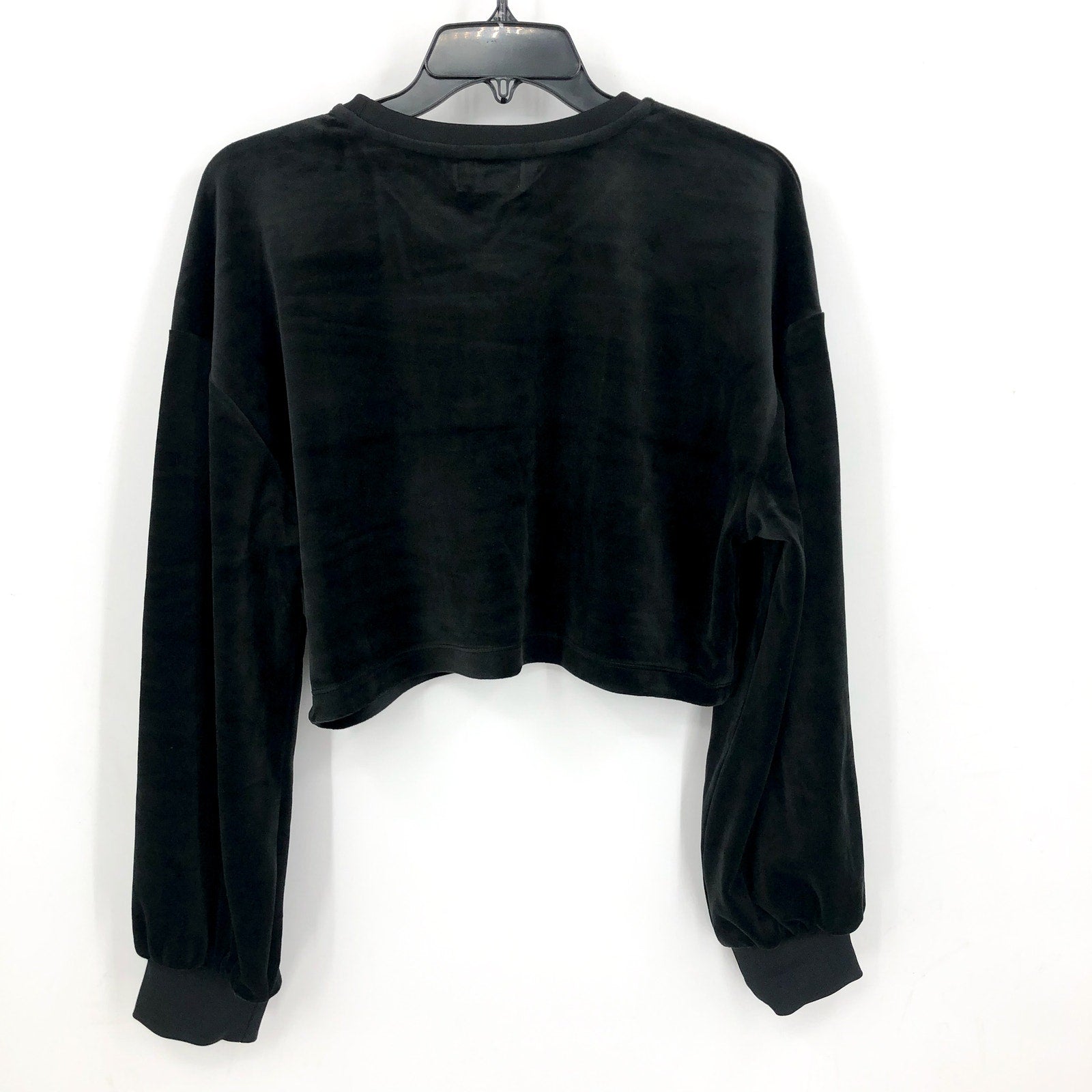 JUICY COUTURE Womens Balloon Sleeve Crop Sweatshirt Large Black Liquorice NWT