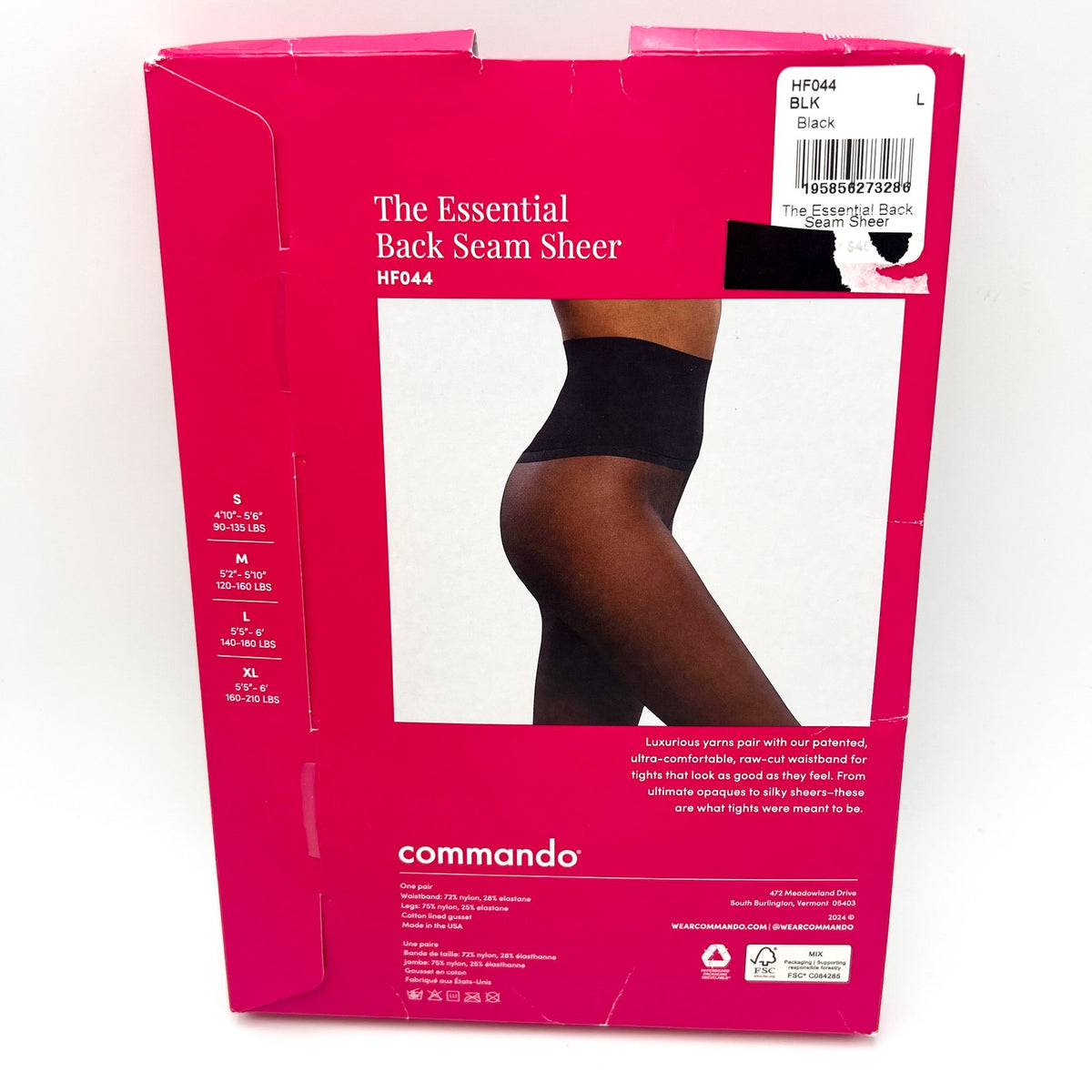COMMANDO Women's The Essential Back Seam Sheer Tights Large Black Pantyhose NWT