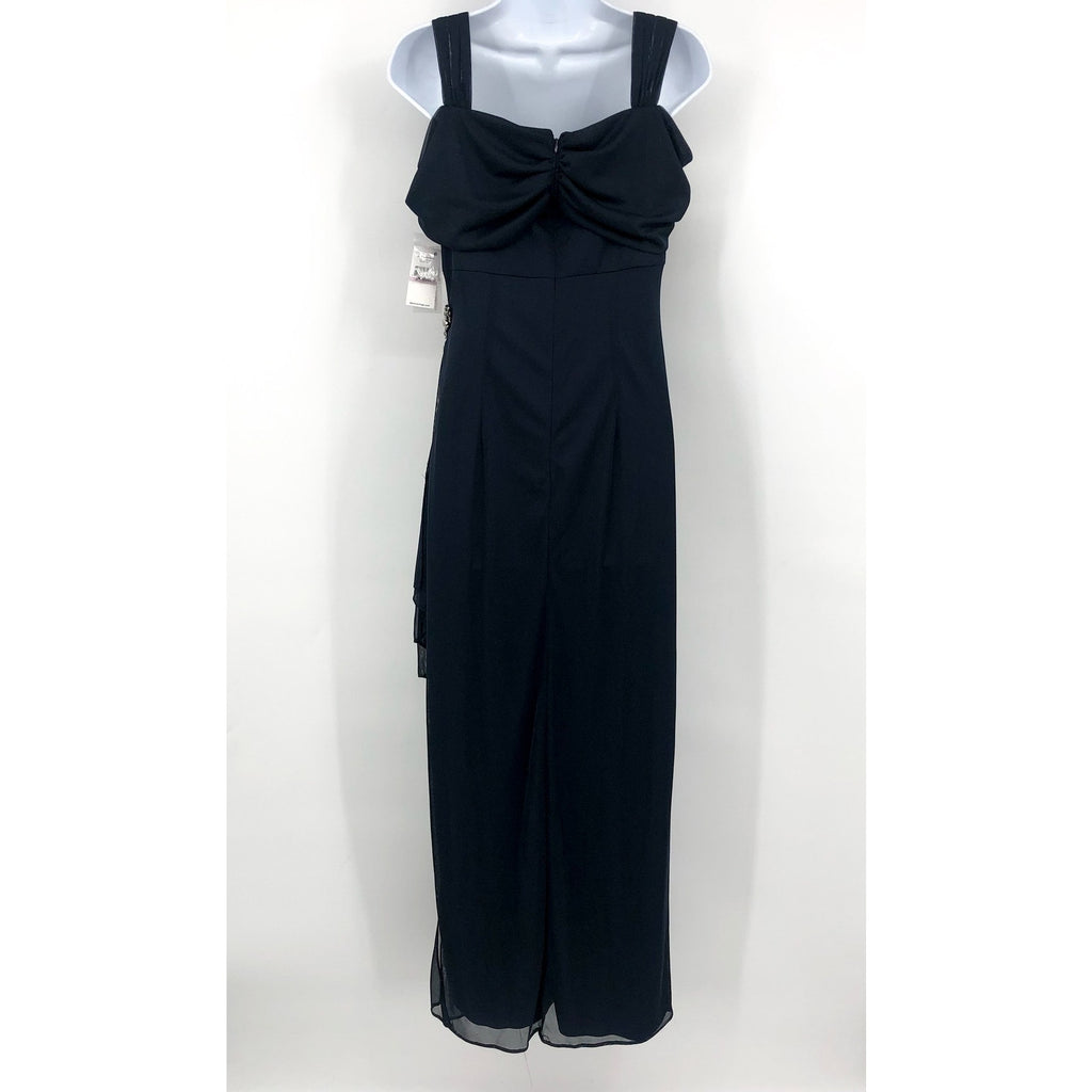 ALEX EVENINGS 132902 Grecian Gown Size 6 Navy Blue Jewel Accent Dress NWT