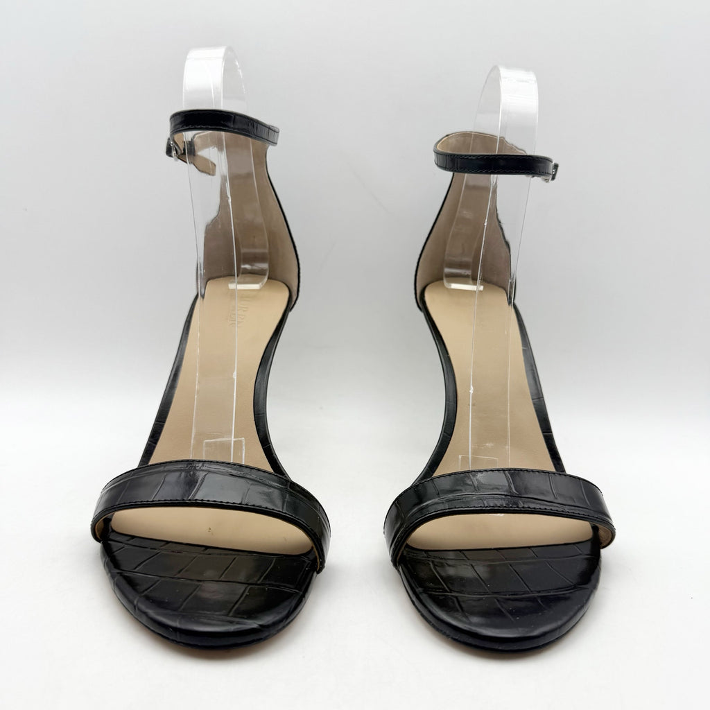 Ralph Lauren Womens Allie Heel Sandals US 8 Black Crocodile-Embossed Leather NIB