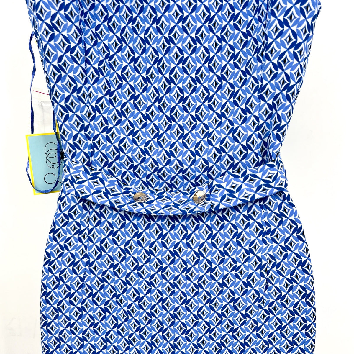 CECE Midi Shirt Dress Size 6 Blue Print Sleeveless V-Neck Belted Waist NWT