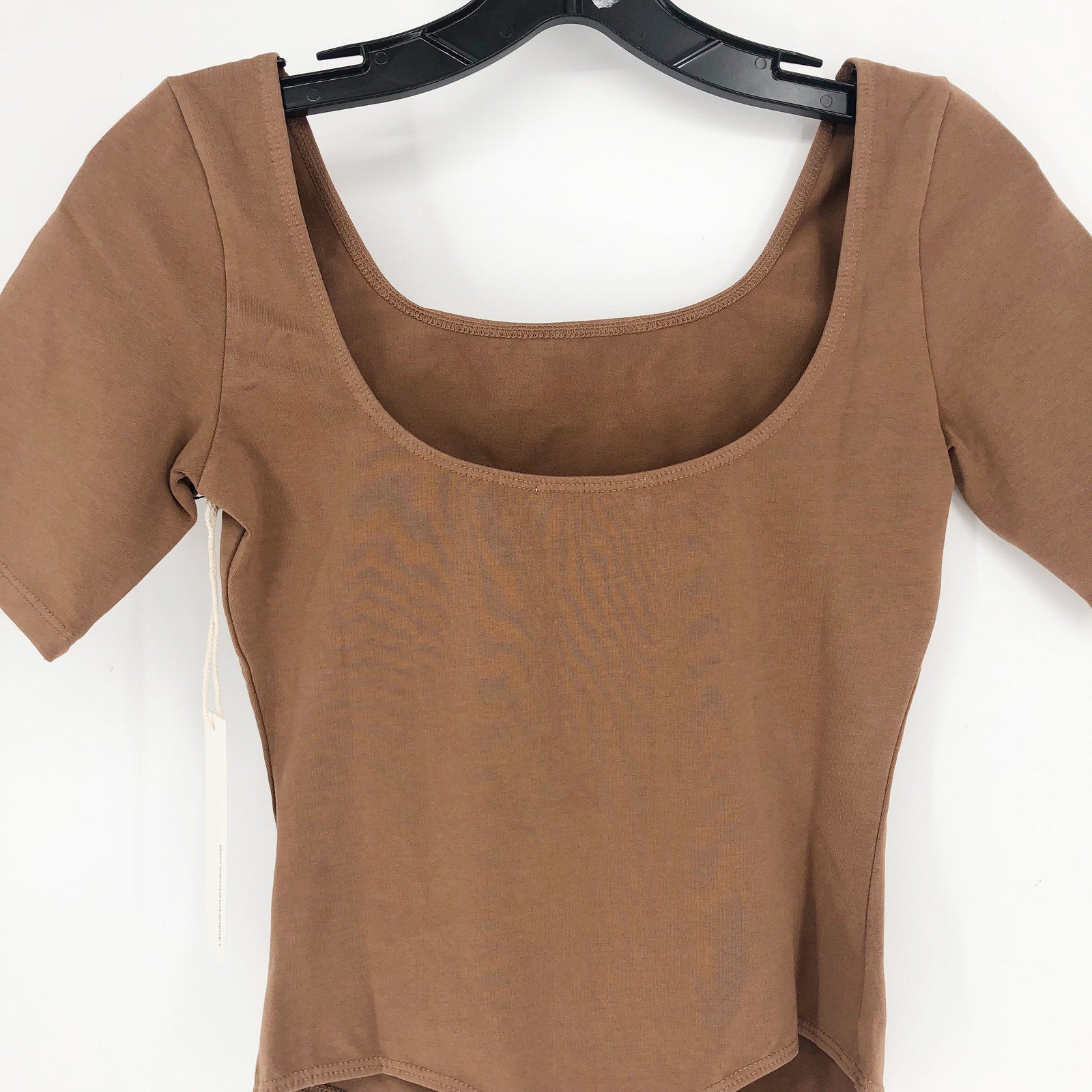 LACAUSA ANTHROPOLOGIE Womens Dawn Bodysuit Large Mocha Brown Short Sleeve NWT