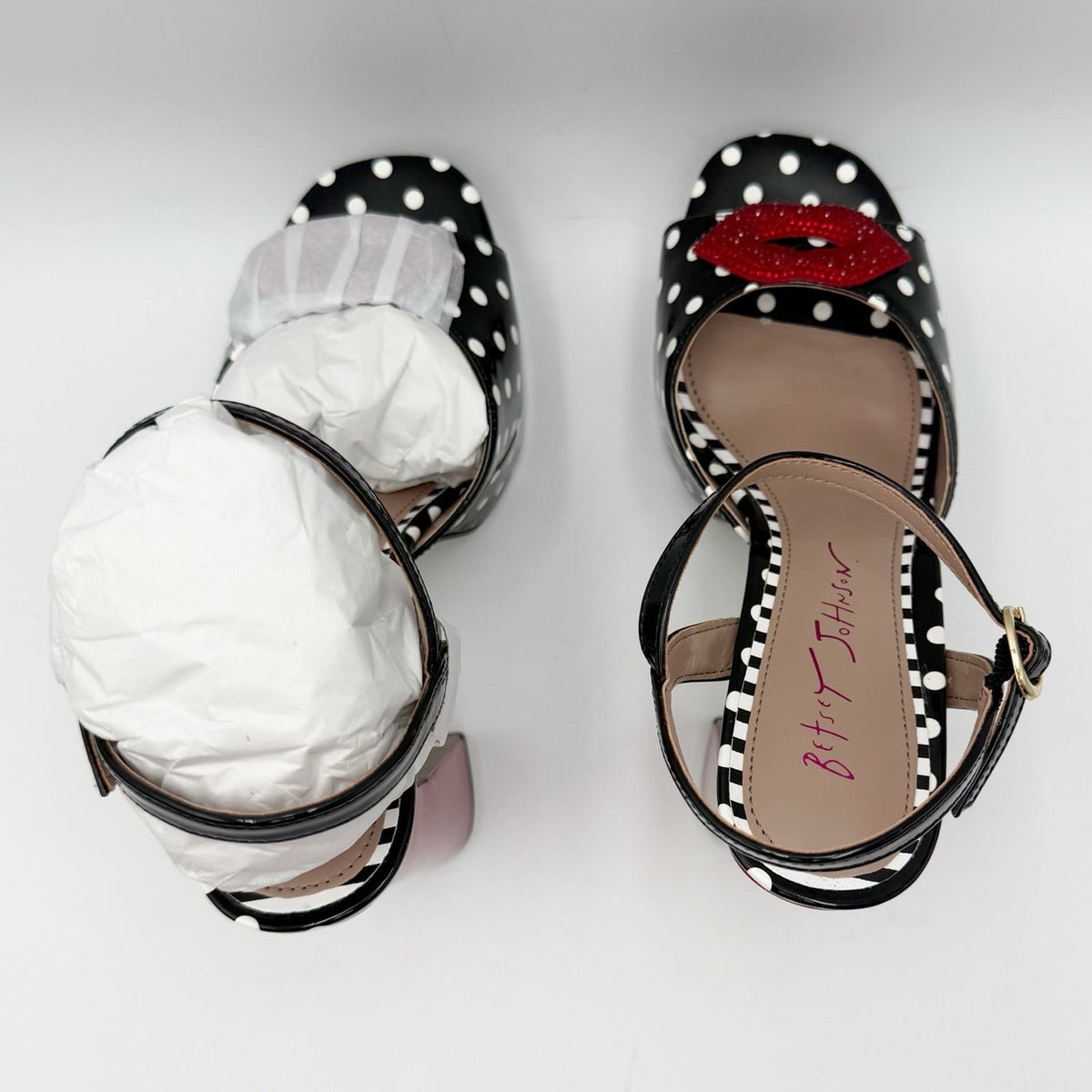 Betsey Johnson Womens Allyson Platform Heel US 6.5 Red Black White Polka Dot NIB